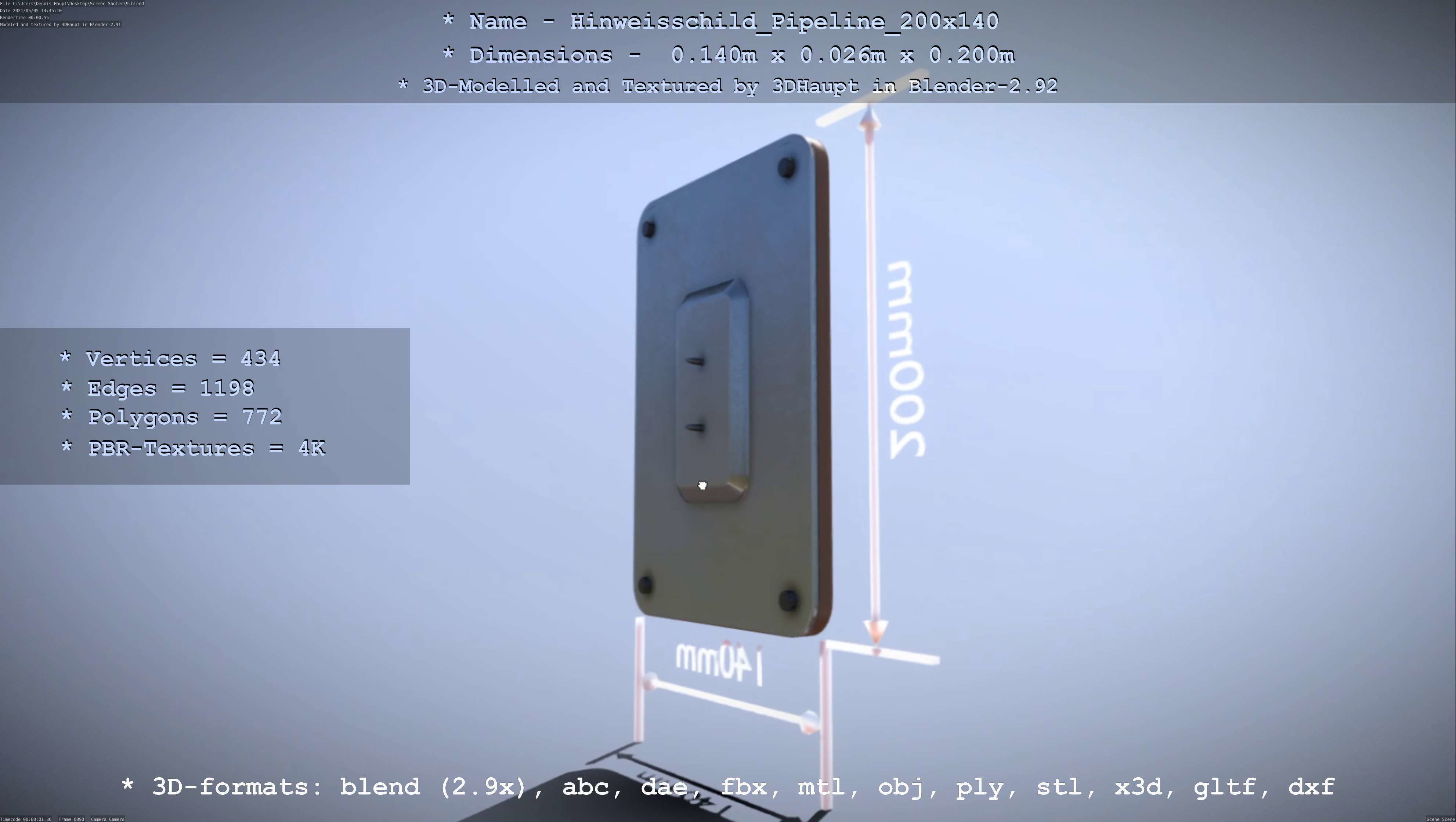 Hinweisschild Pipeline 200x140mm Low-poly 3D model_12