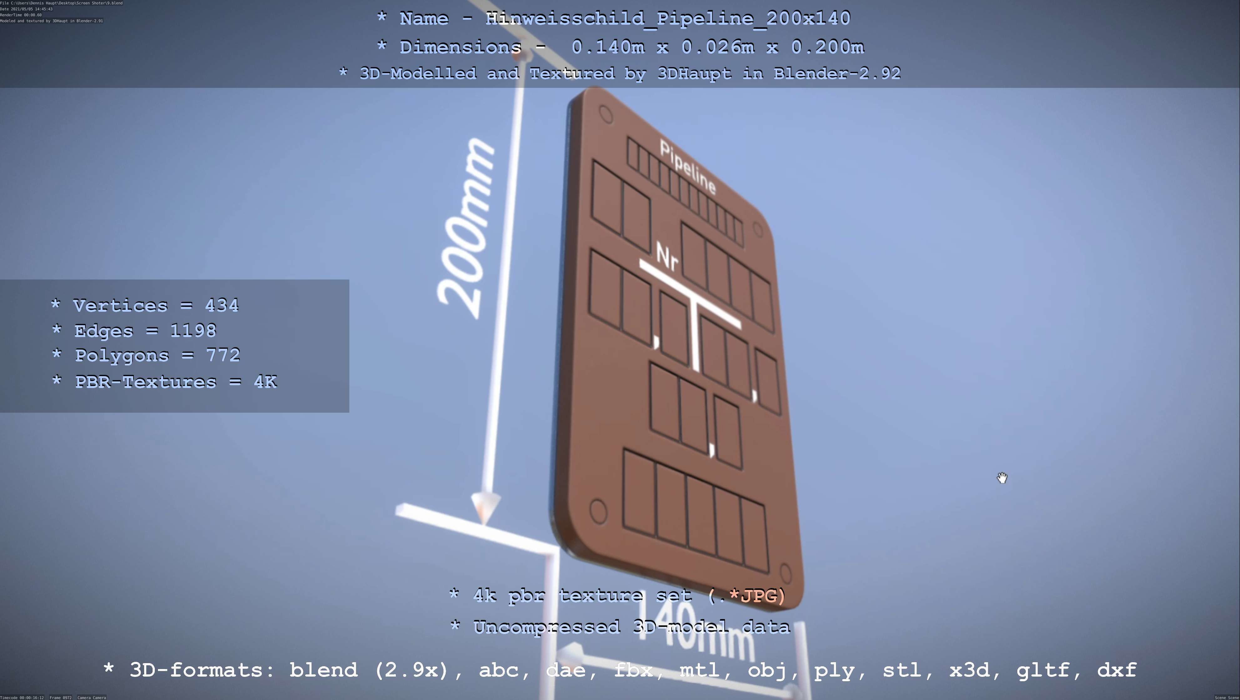 Hinweisschild Pipeline 200x140mm Low-poly 3D model_54