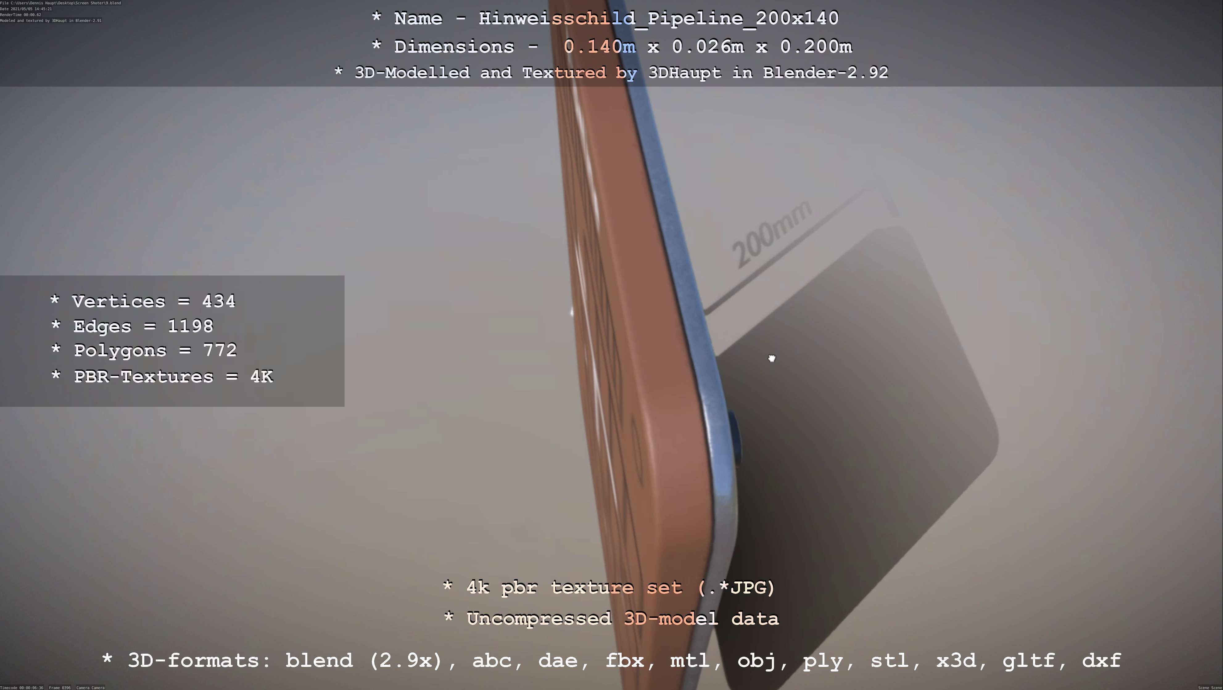 Hinweisschild Pipeline 200x140mm Low-poly 3D model_26