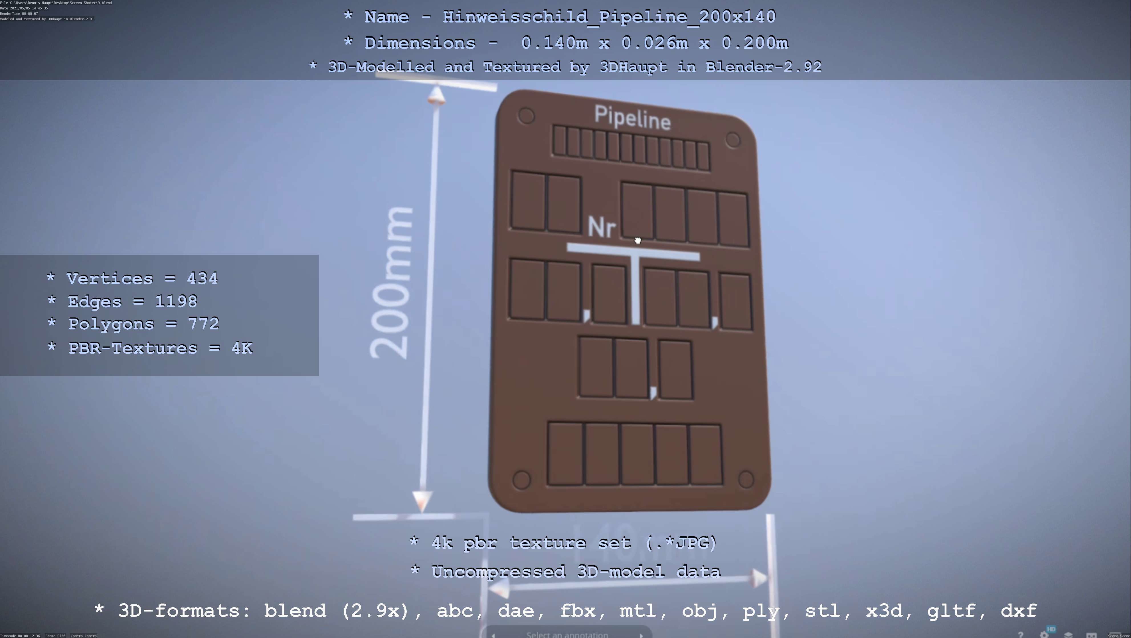 Hinweisschild Pipeline 200x140mm Low-poly 3D model_43