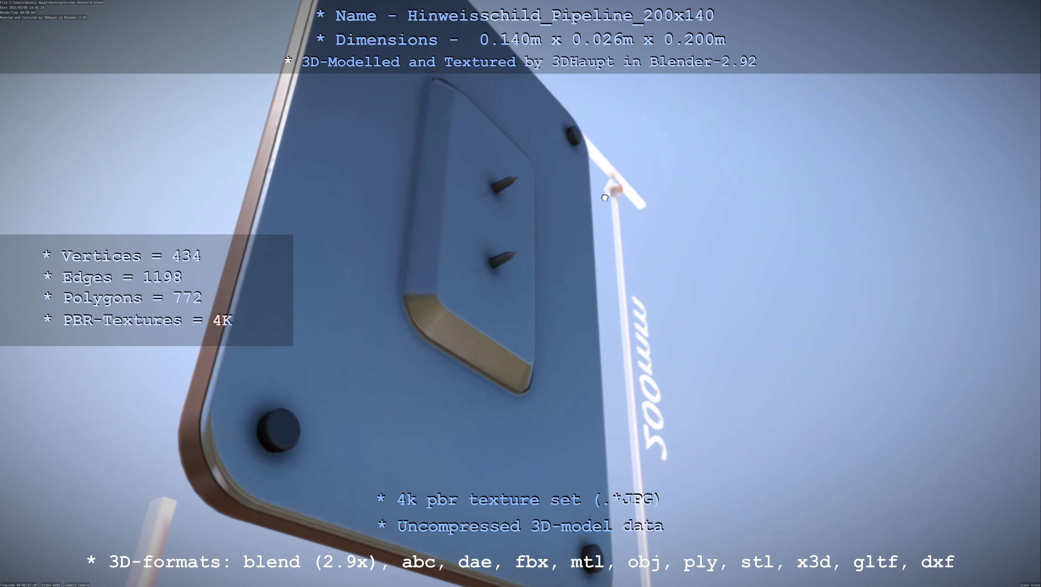 Hinweisschild Pipeline 200x140mm Low-poly 3D model_17