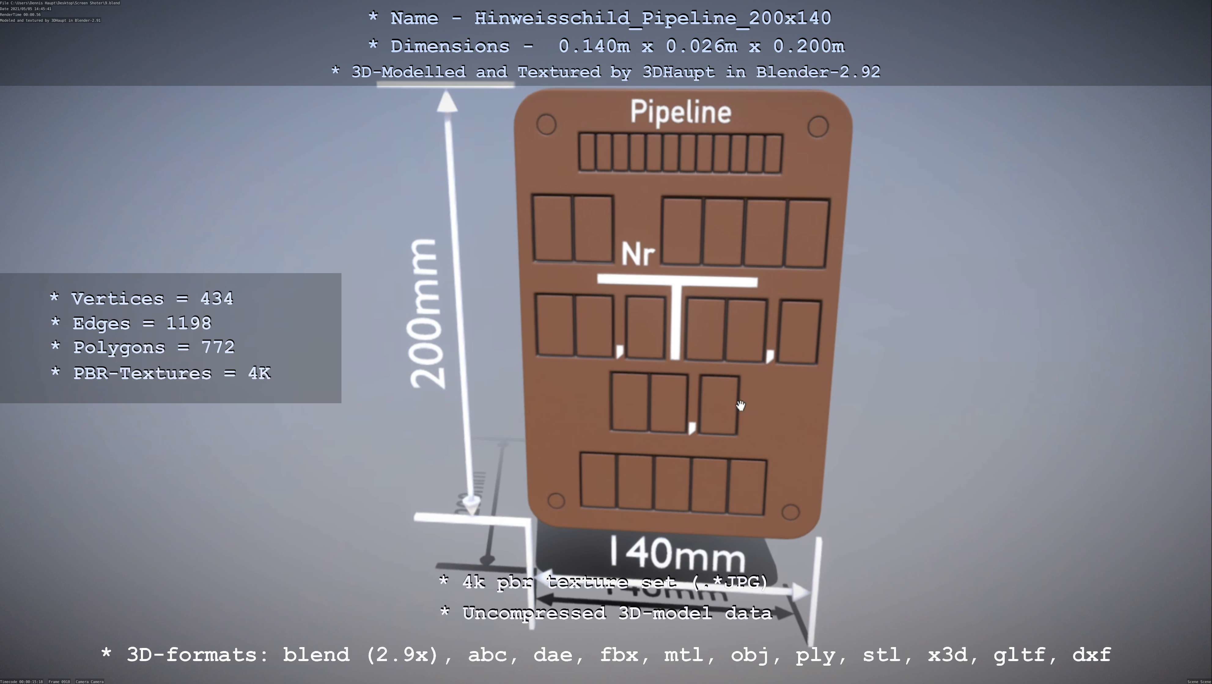 Hinweisschild Pipeline 200x140mm Low-poly 3D model_51