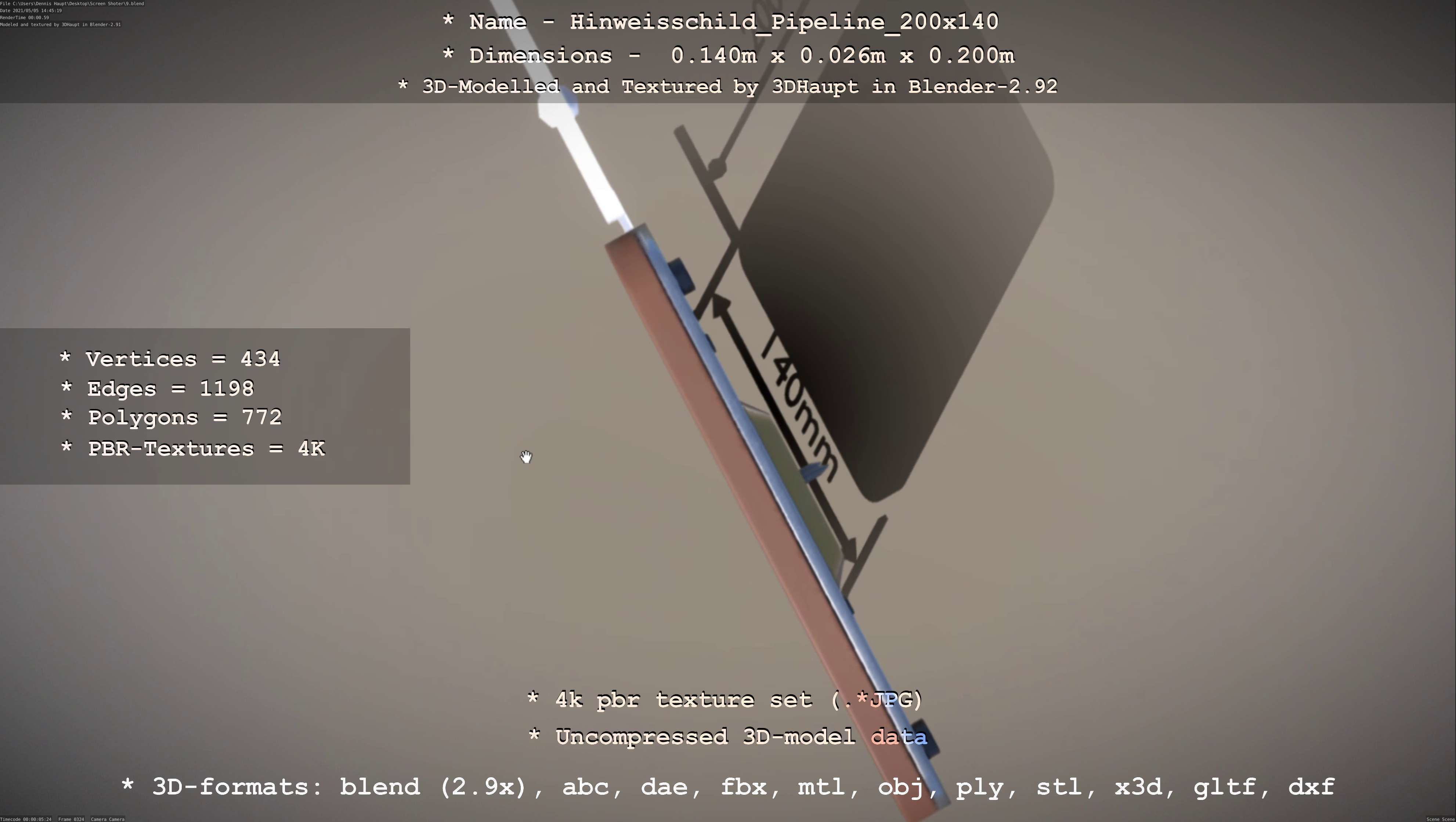 Hinweisschild Pipeline 200x140mm Low-poly 3D model_65