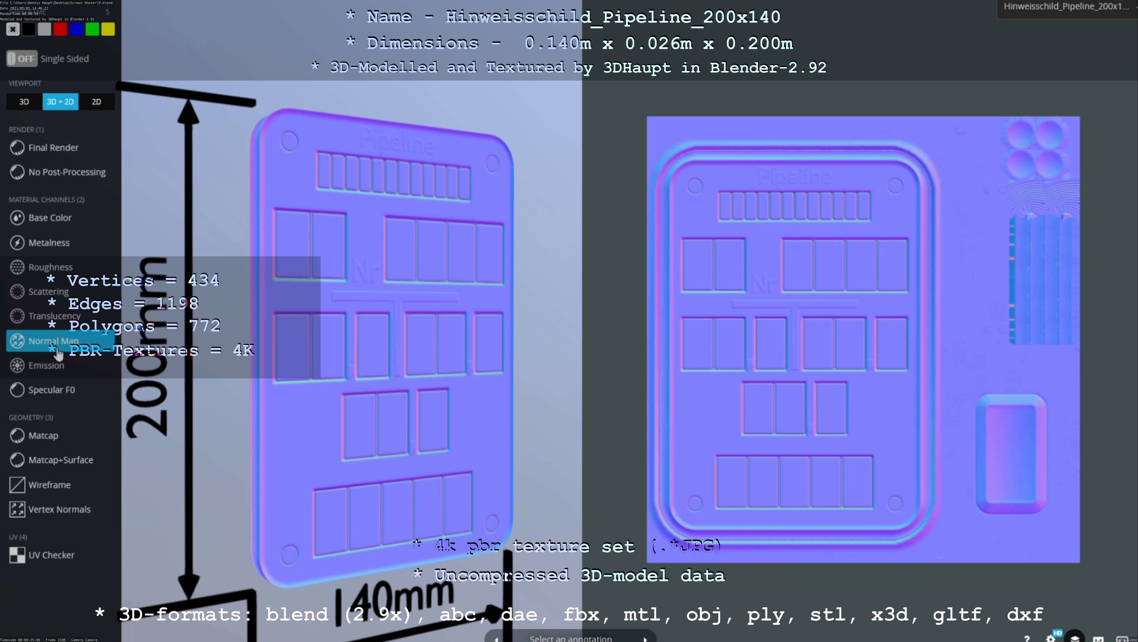 Hinweisschild Pipeline 200x140mm Low-poly 3D model_7