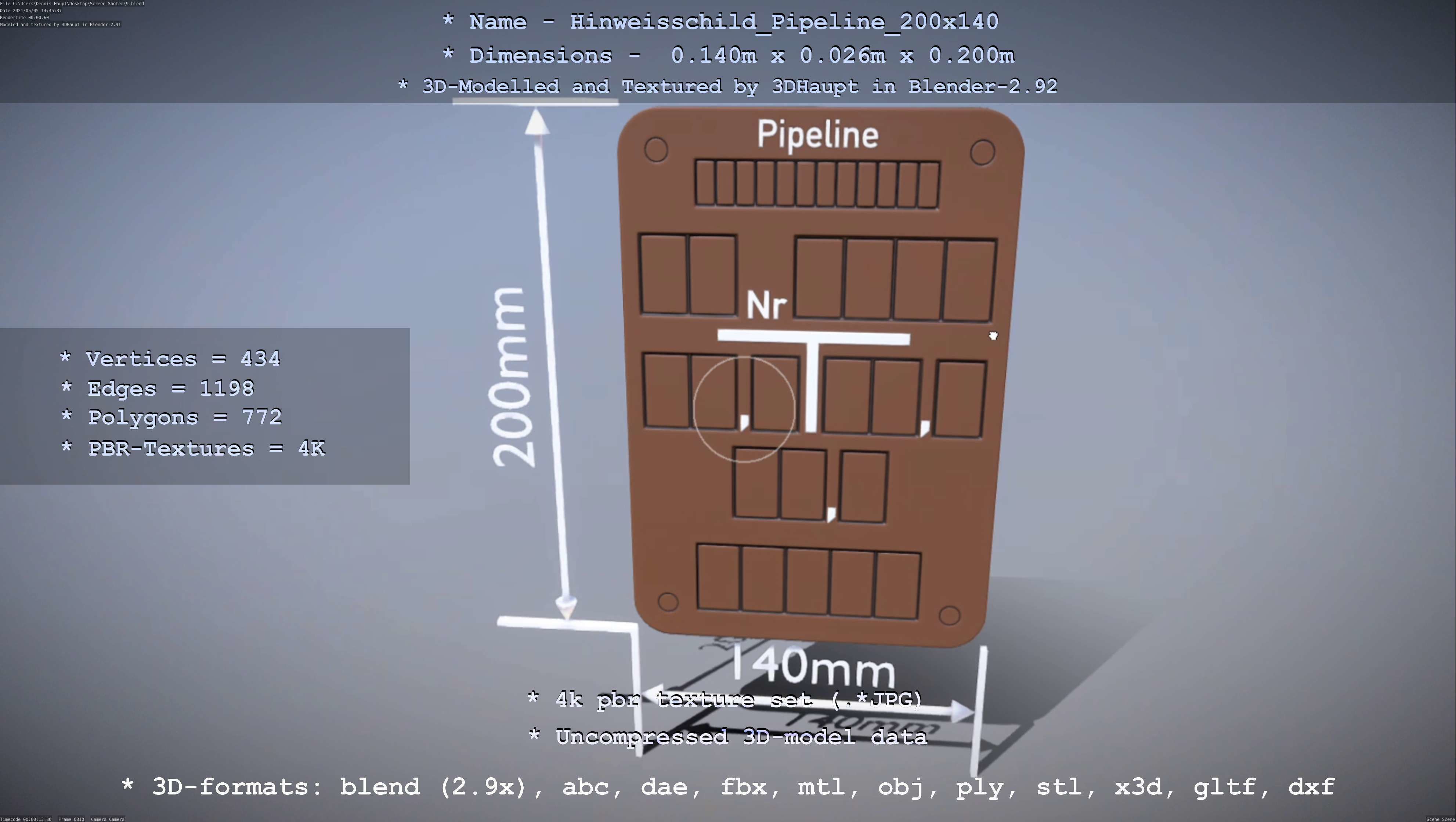 Hinweisschild Pipeline 200x140mm Low-poly 3D model_22