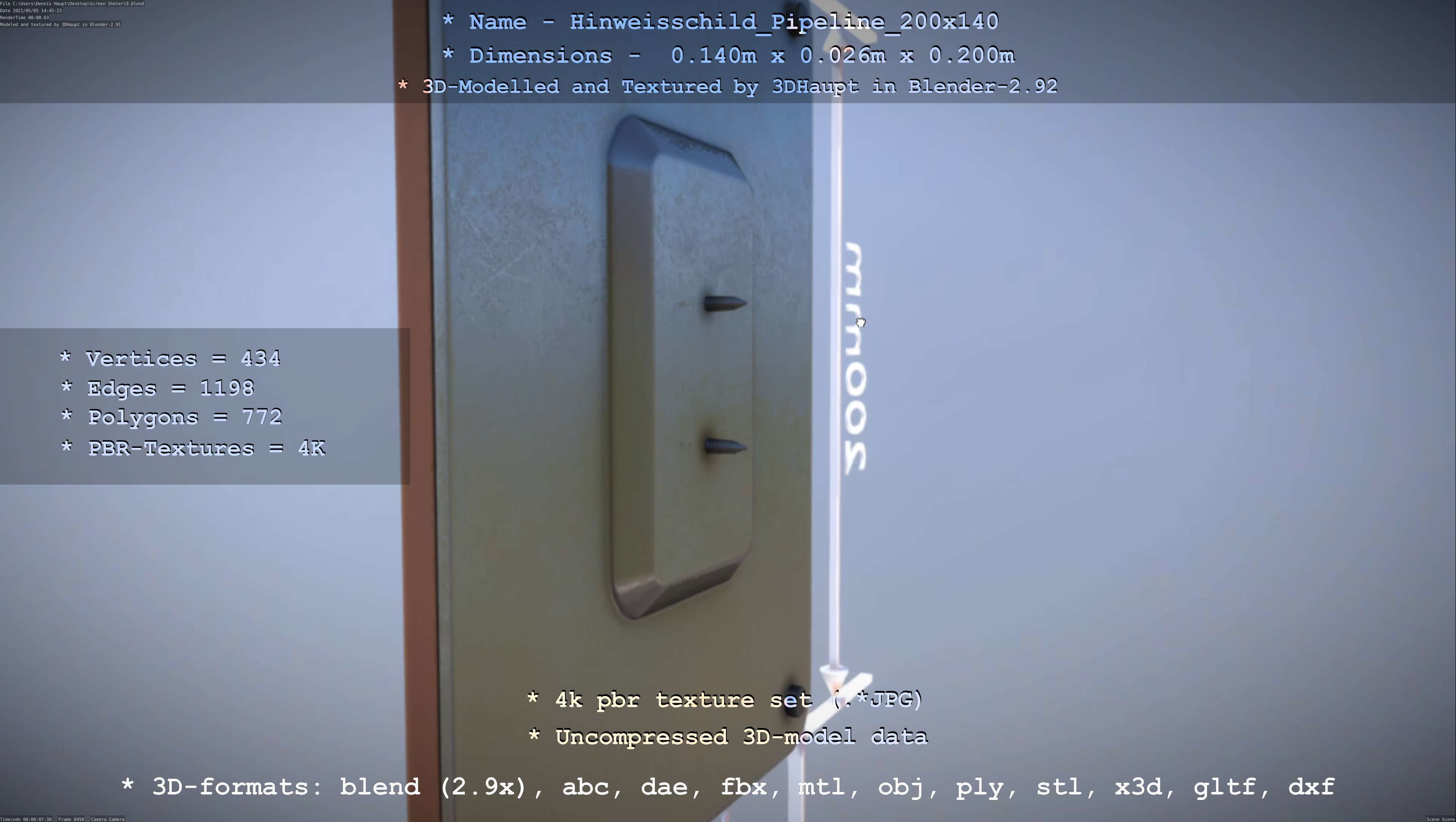 Hinweisschild Pipeline 200x140mm Low-poly 3D model_28