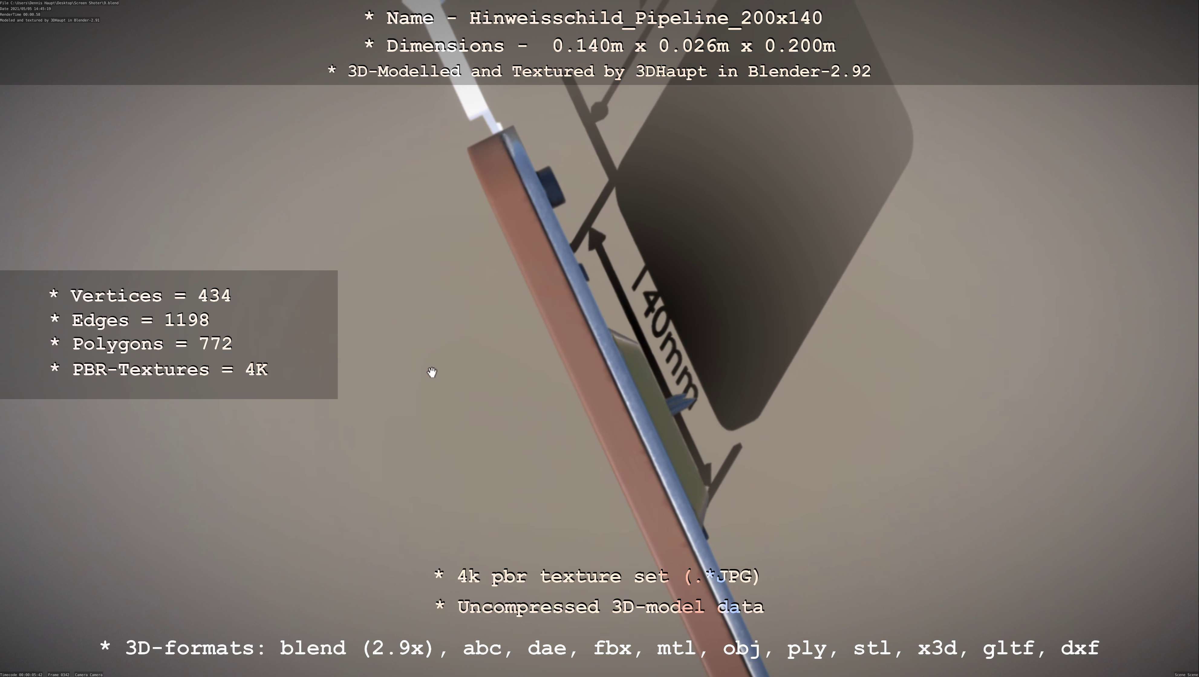 Hinweisschild Pipeline 200x140mm Low-poly 3D model_24