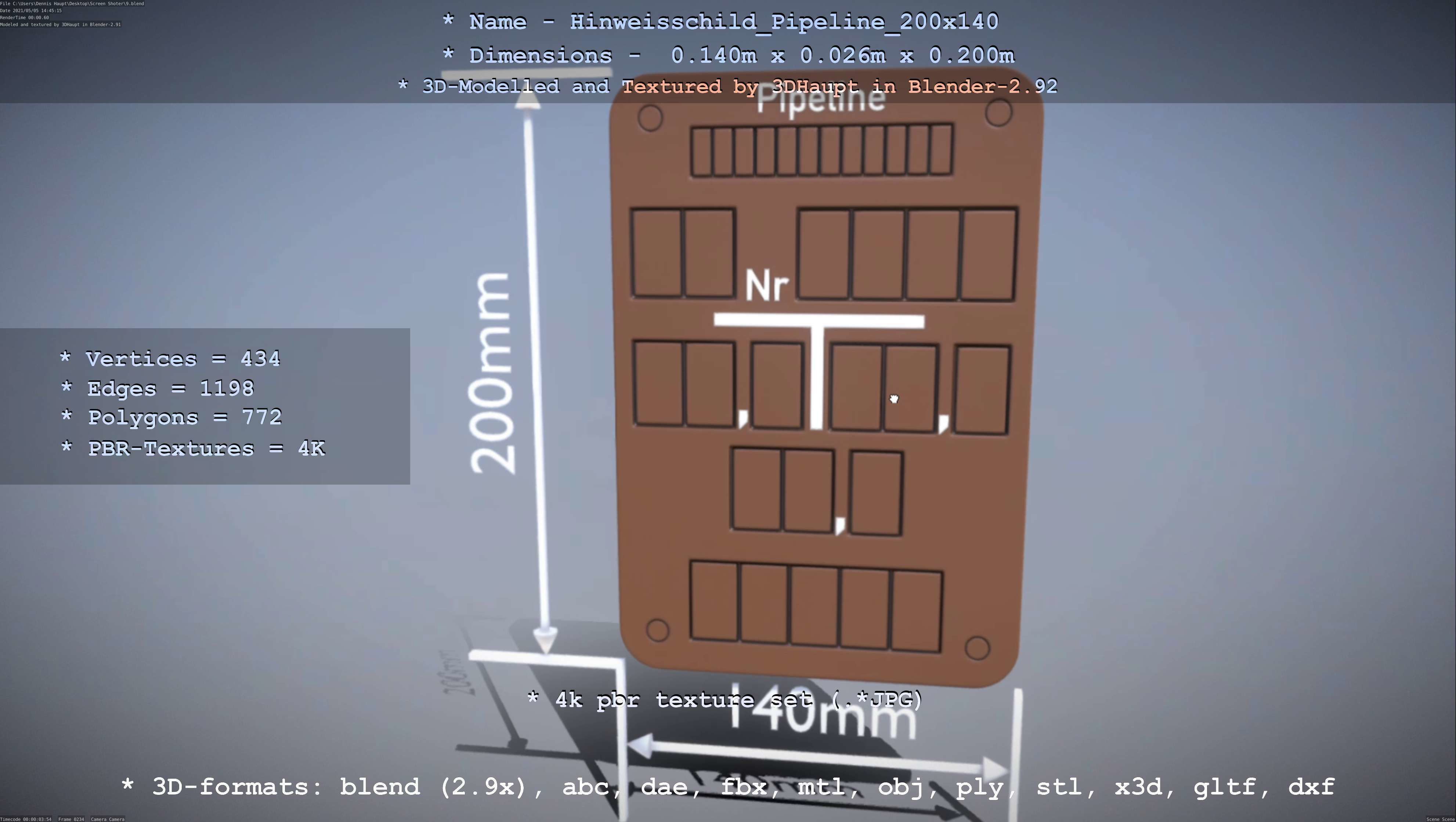 Hinweisschild Pipeline 200x140mm Low-poly 3D model_62