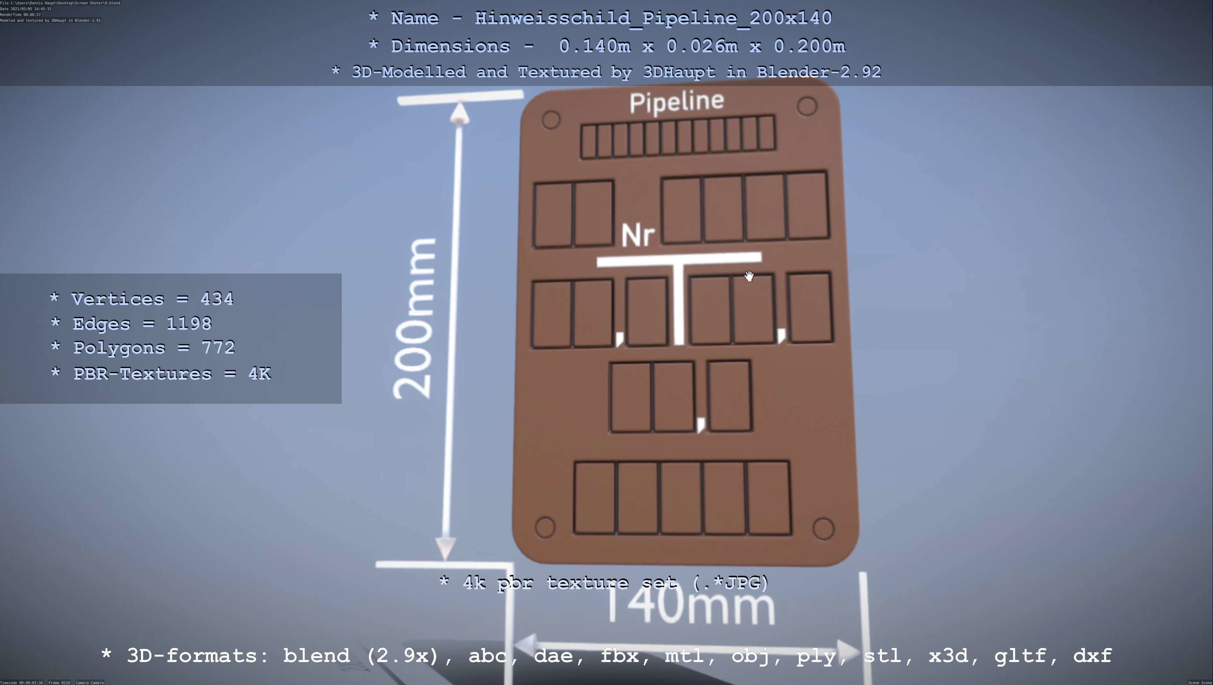 Hinweisschild Pipeline 200x140mm Low-poly 3D model_61