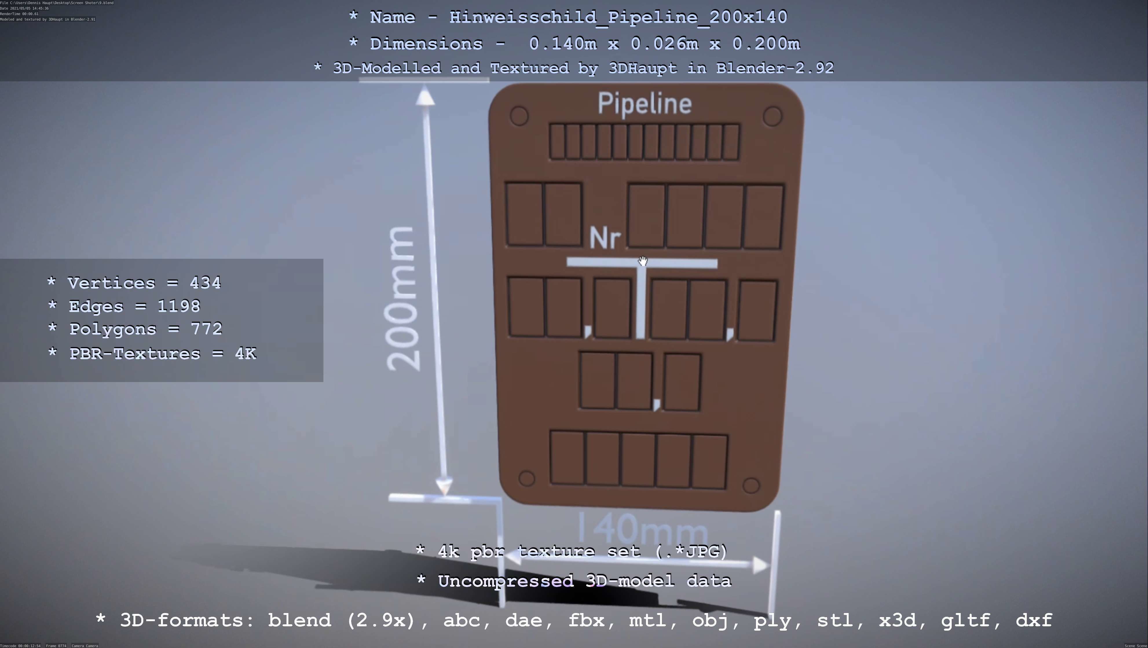 Hinweisschild Pipeline 200x140mm Low-poly 3D model_44