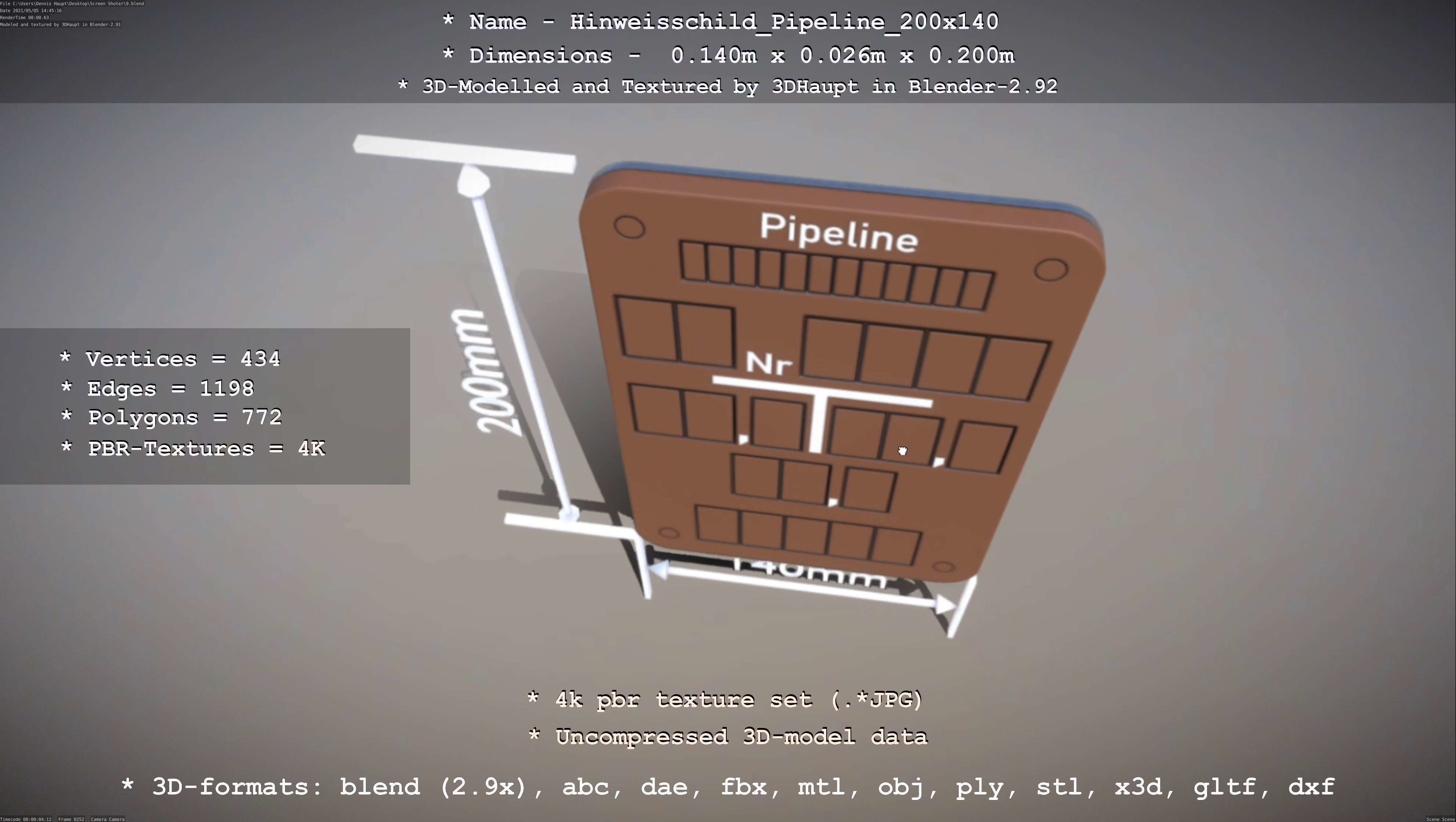 Hinweisschild Pipeline 200x140mm Low-poly 3D model_15