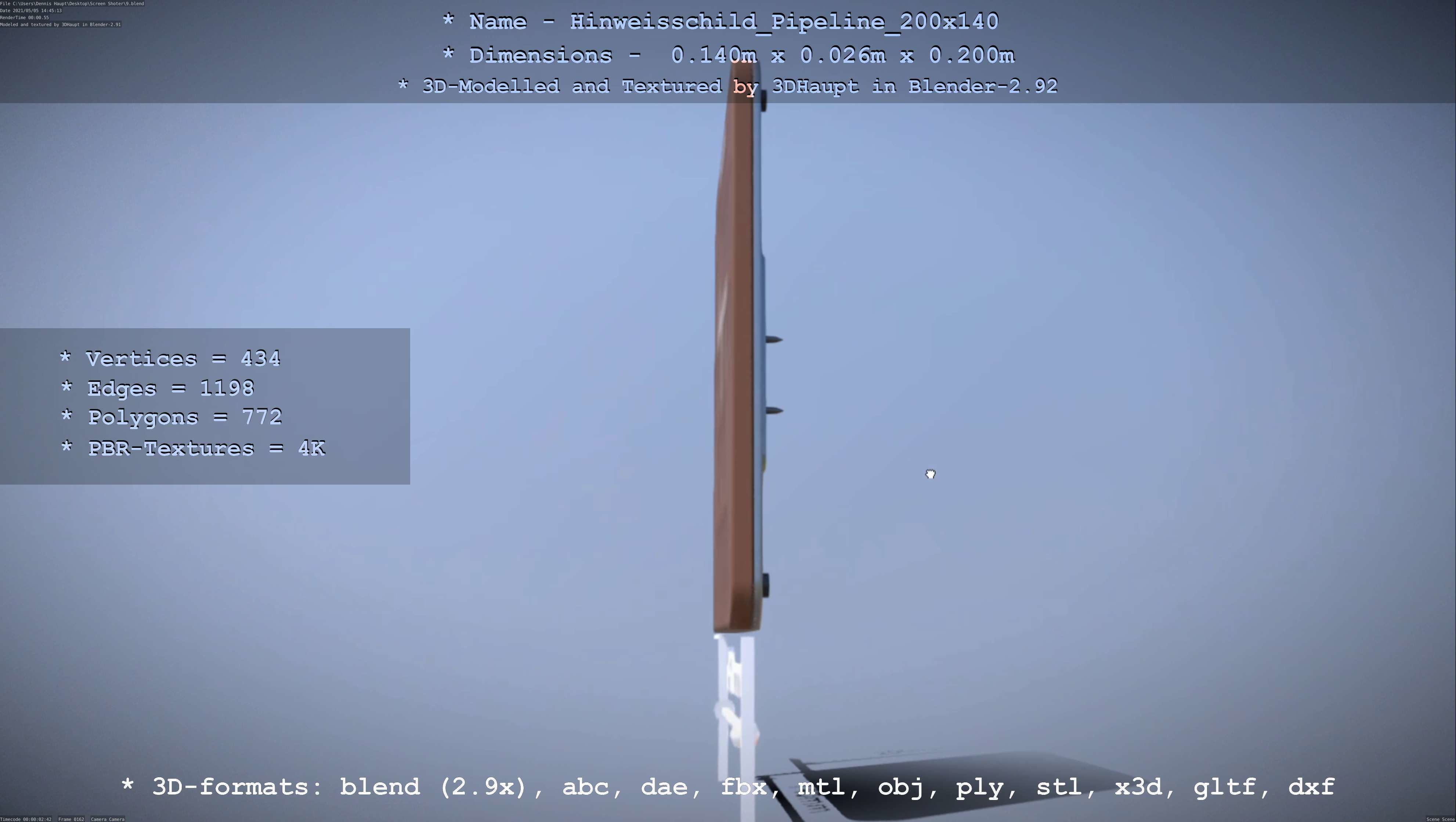 Hinweisschild Pipeline 200x140mm Low-poly 3D model_47