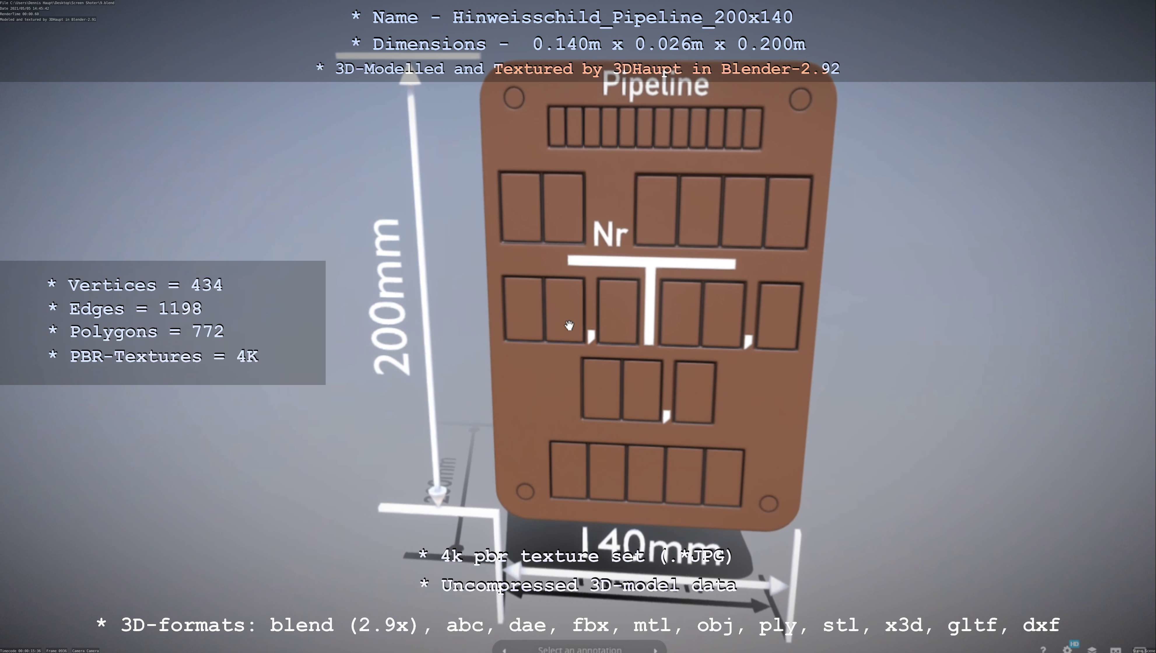 Hinweisschild Pipeline 200x140mm Low-poly 3D model_52