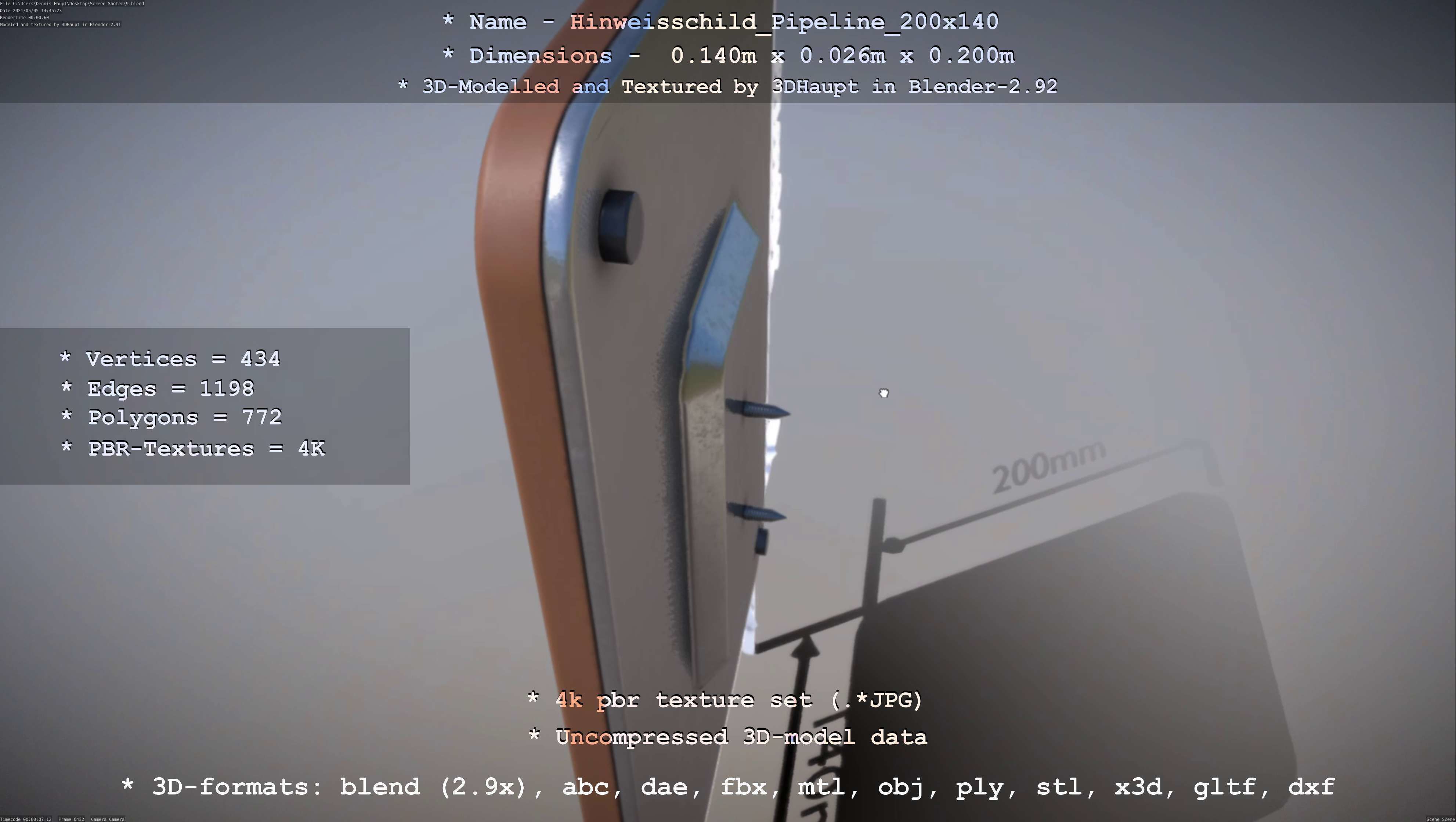 Hinweisschild Pipeline 200x140mm Low-poly 3D model_16