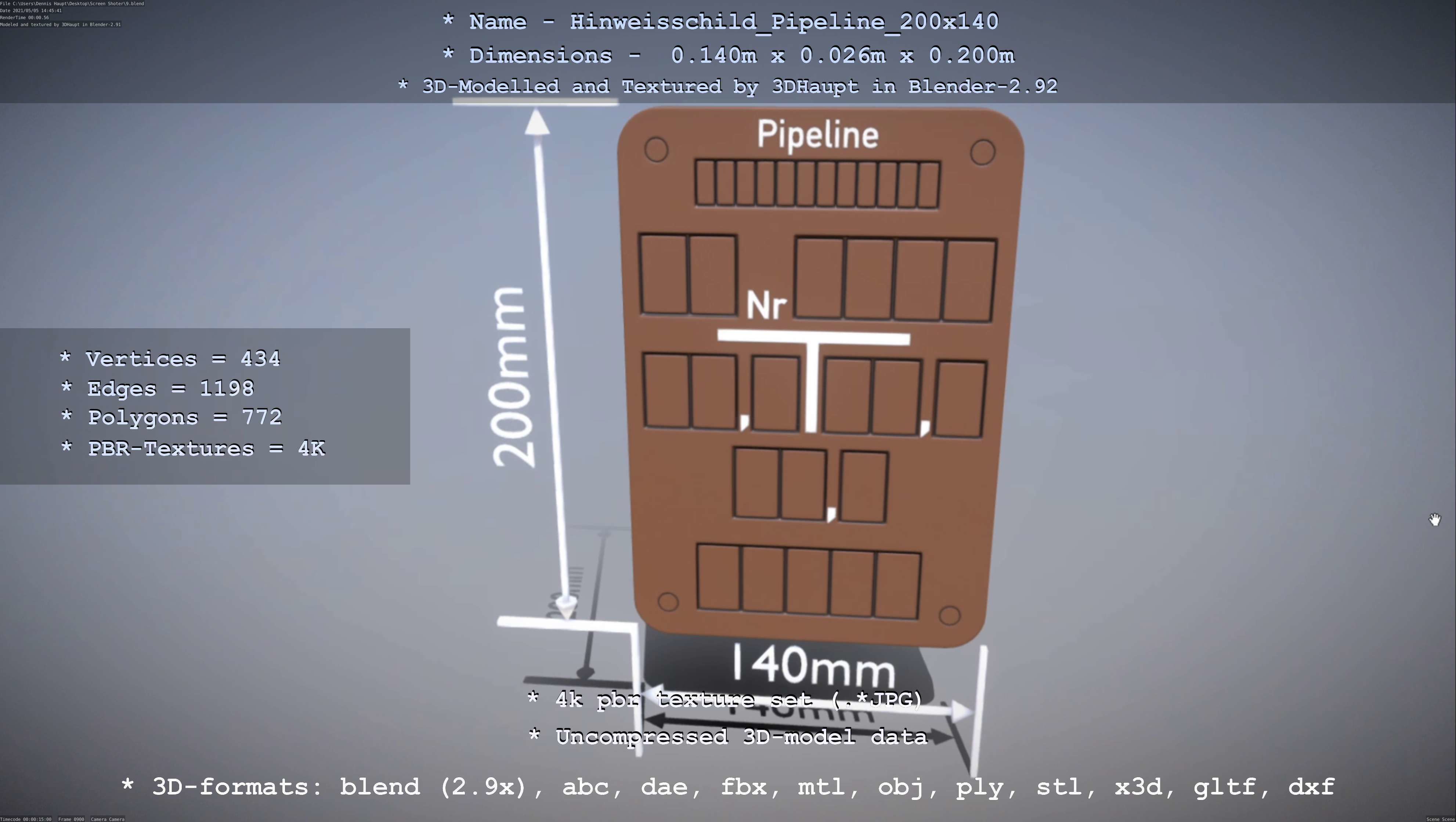 Hinweisschild Pipeline 200x140mm Low-poly 3D model_39