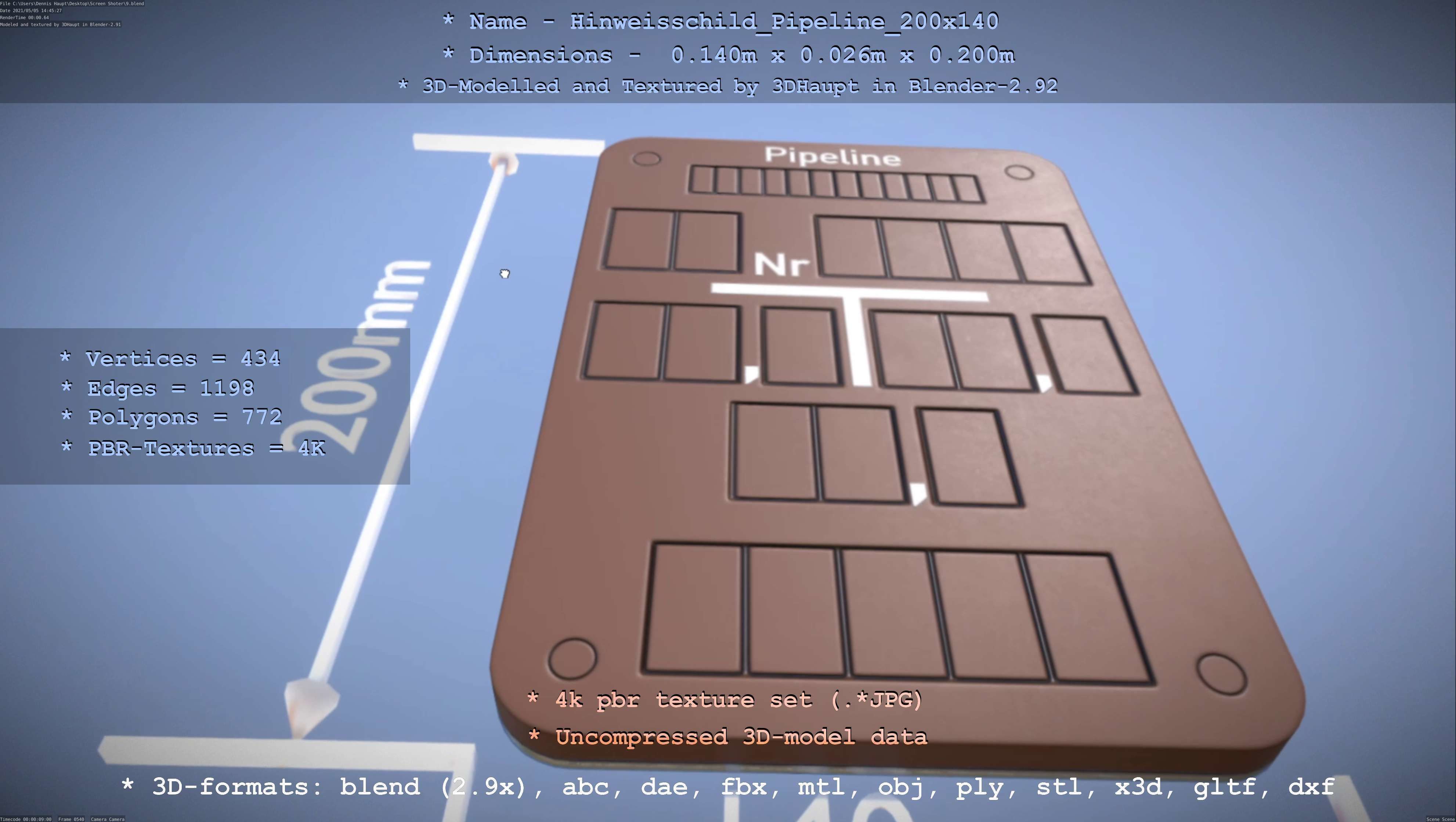 Hinweisschild Pipeline 200x140mm Low-poly 3D model_19