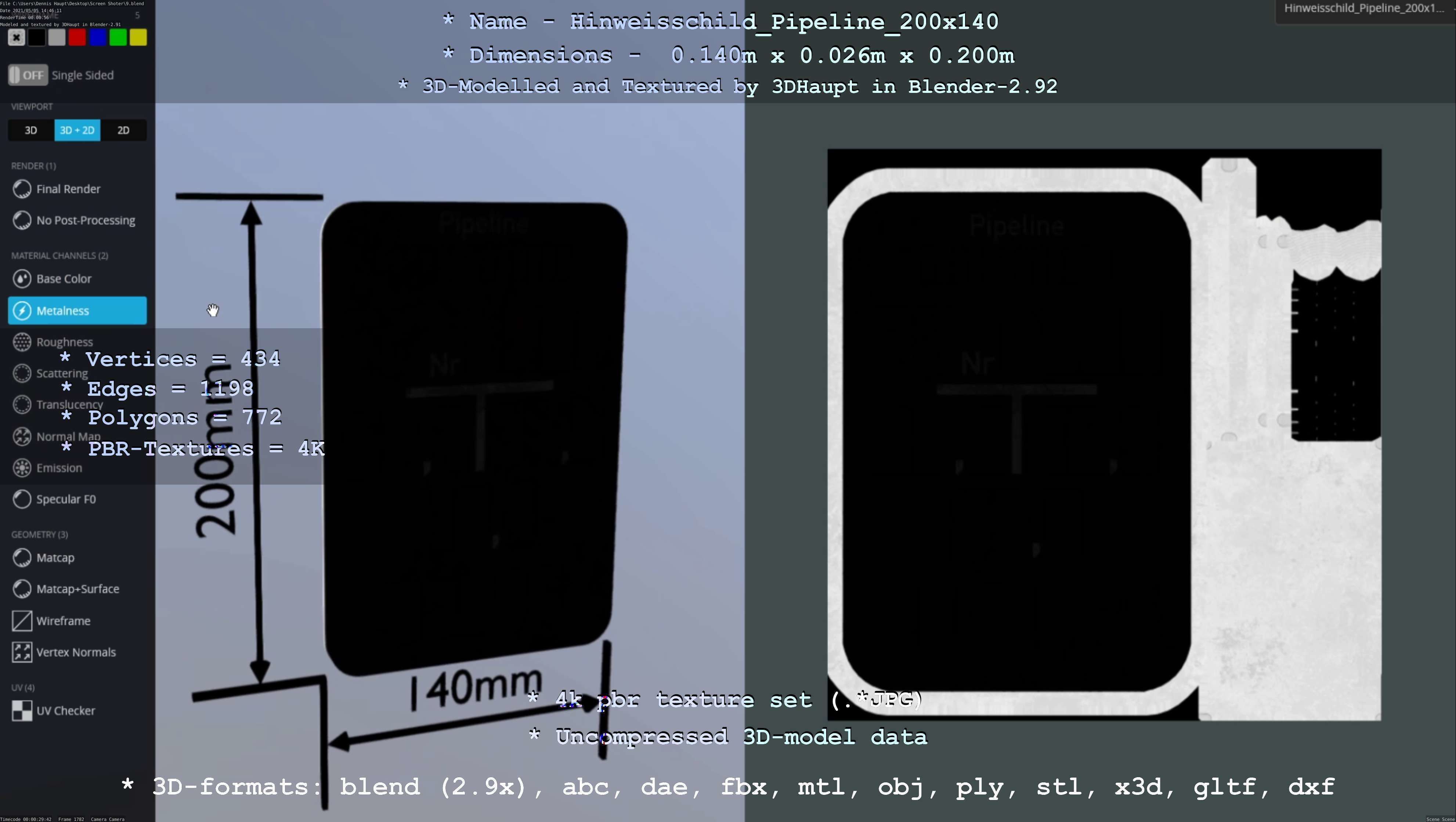 Hinweisschild Pipeline 200x140mm Low-poly 3D model_5