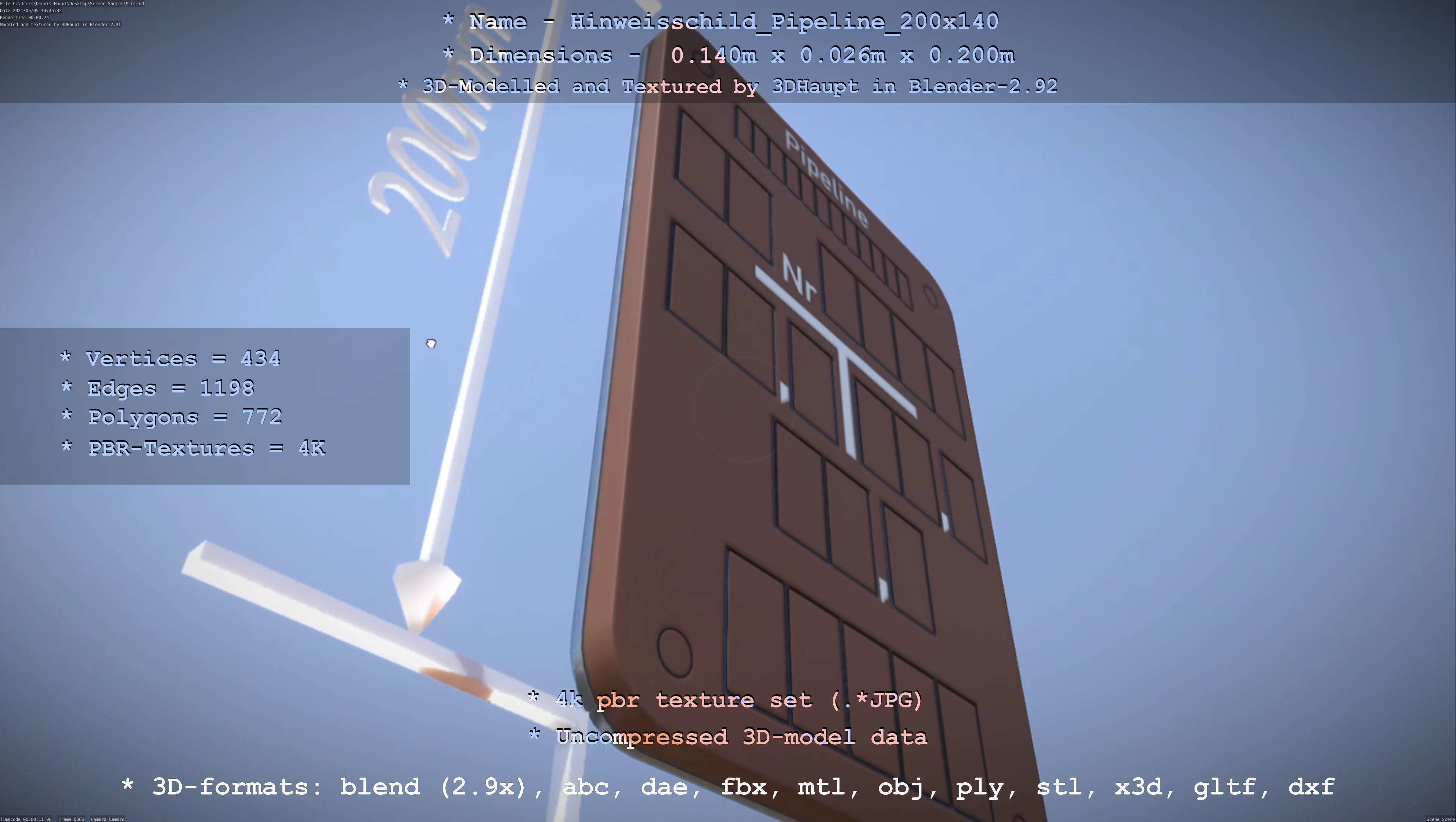 Hinweisschild Pipeline 200x140mm Low-poly 3D model_36