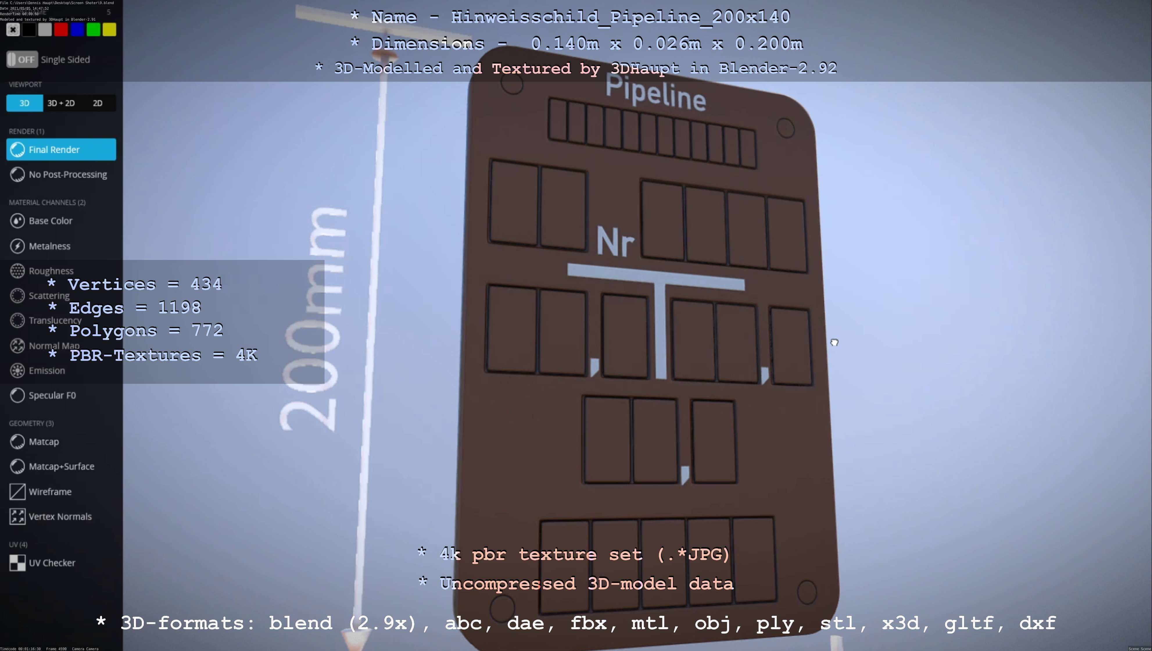 Hinweisschild Pipeline 200x140mm Low-poly 3D model_10