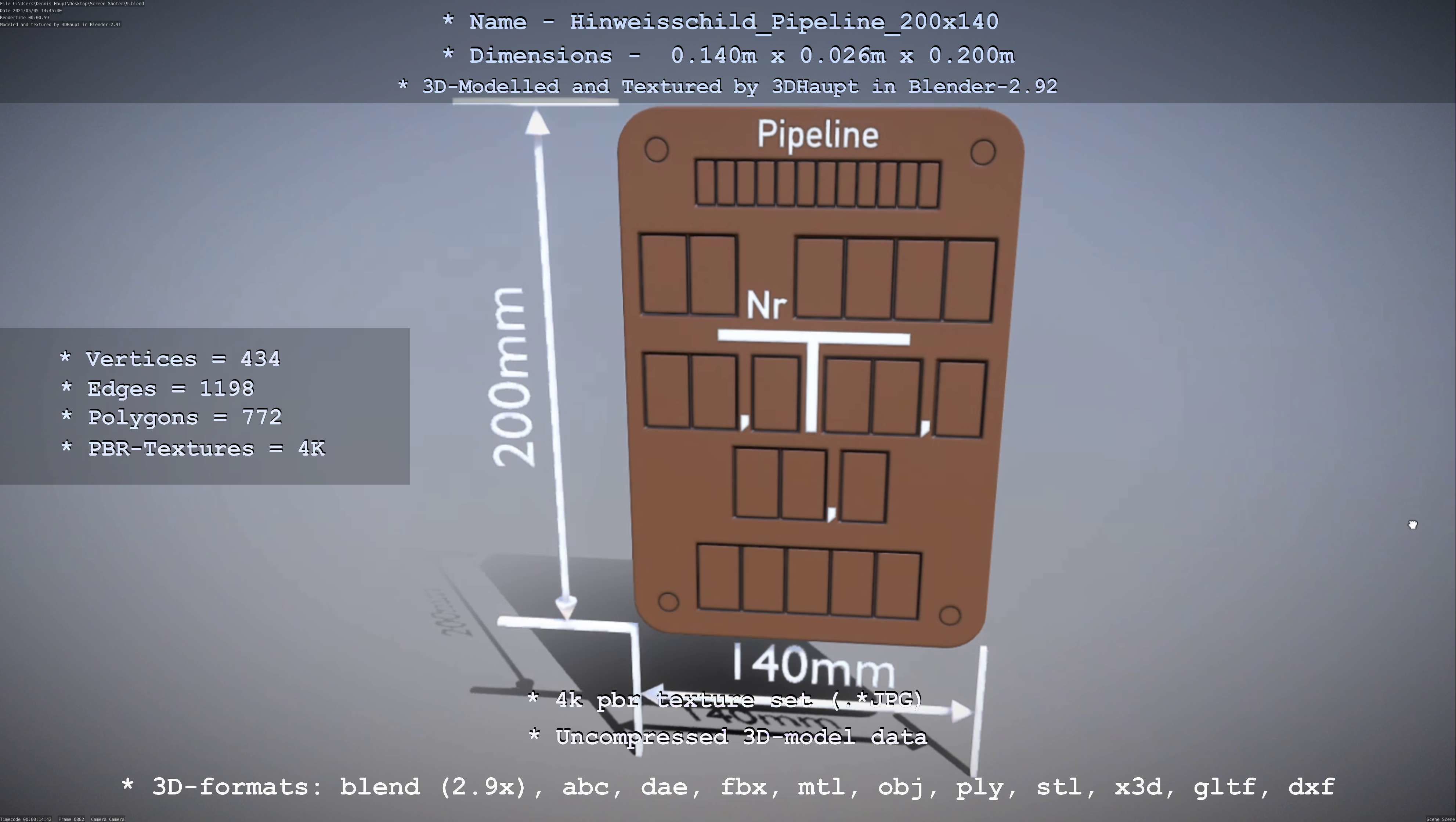 Hinweisschild Pipeline 200x140mm Low-poly 3D model_50
