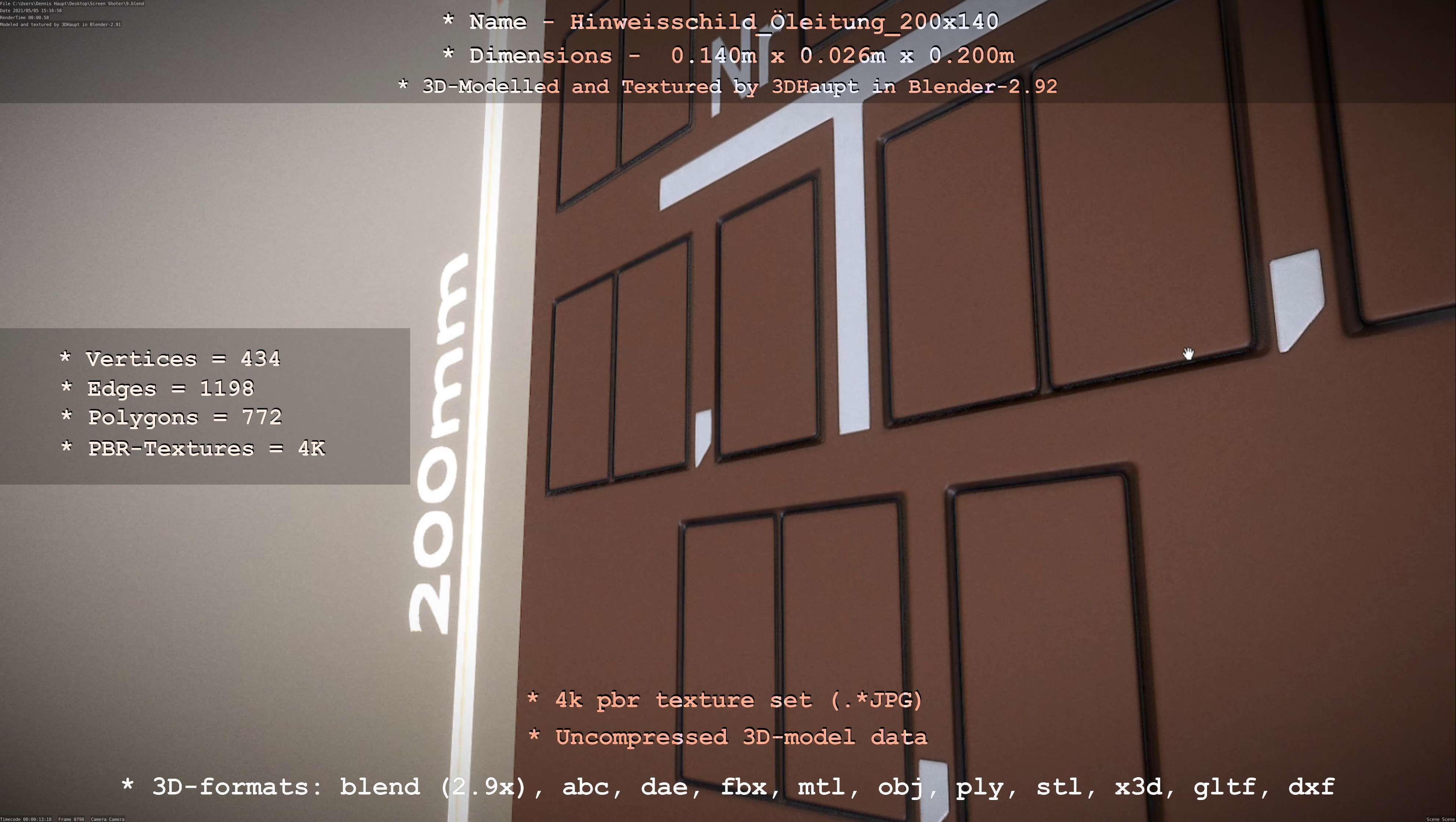 Hinweisschild Oelleitung 200x140mm Low-poly 3D model_63