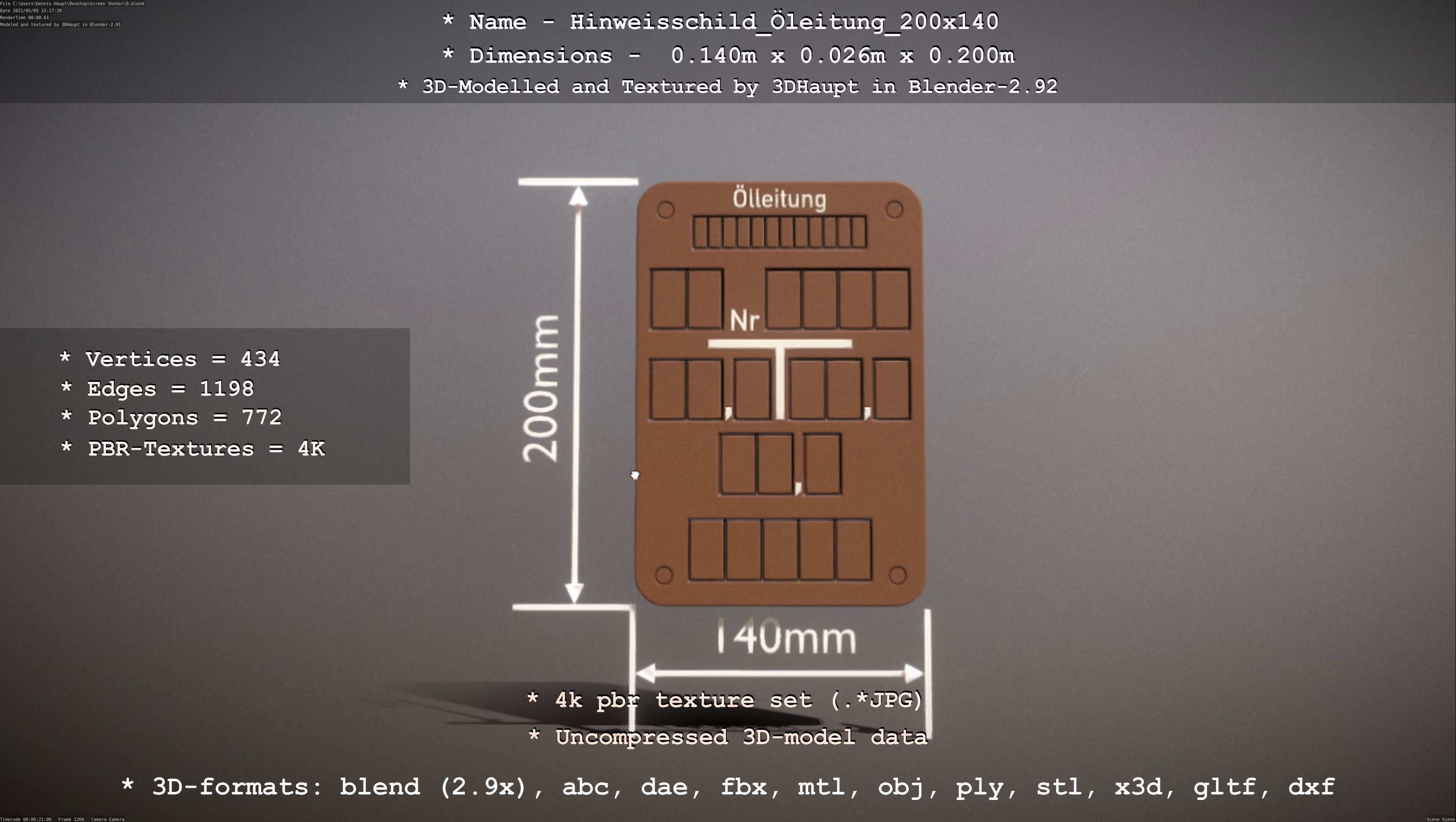 Hinweisschild Oelleitung 200x140mm Low-poly 3D model_57