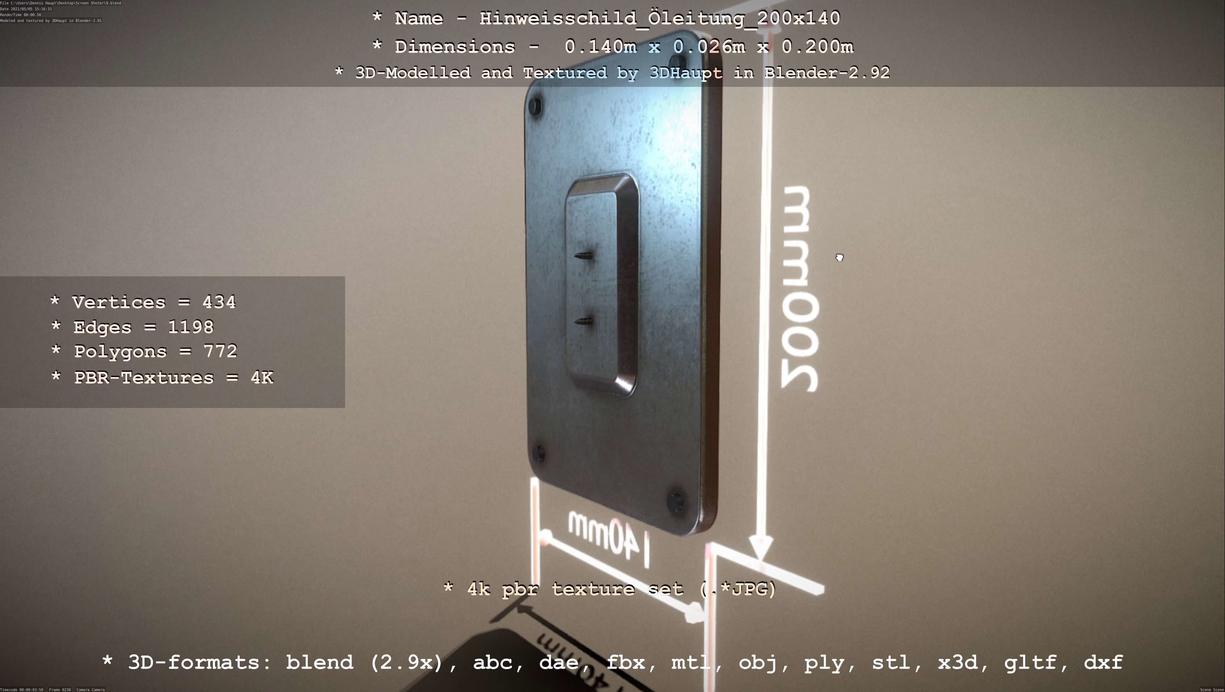 Hinweisschild Oelleitung 200x140mm Low-poly 3D model_73