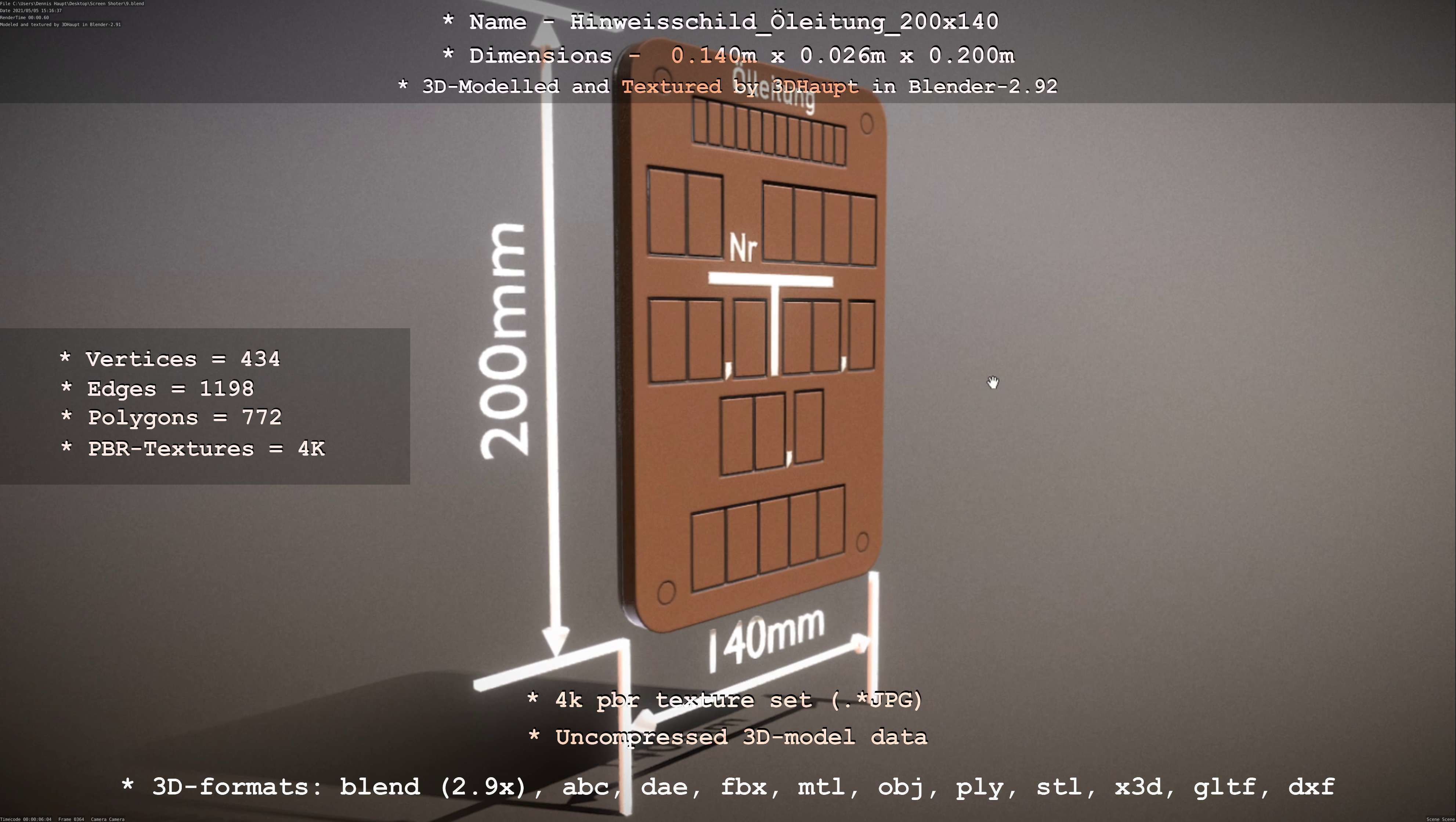 Hinweisschild Oelleitung 200x140mm Low-poly 3D model_81