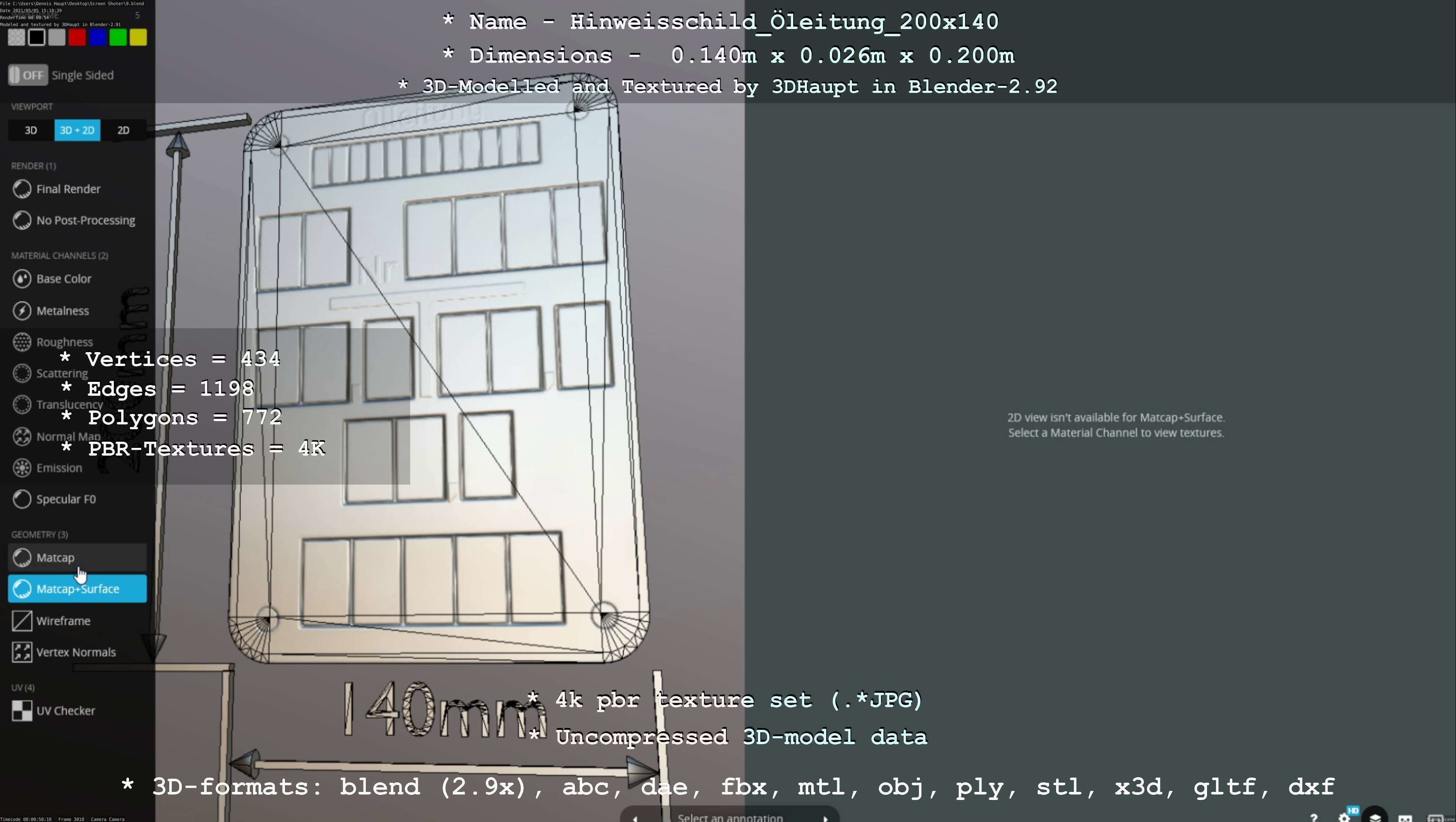 Hinweisschild Oelleitung 200x140mm Low-poly 3D model_18