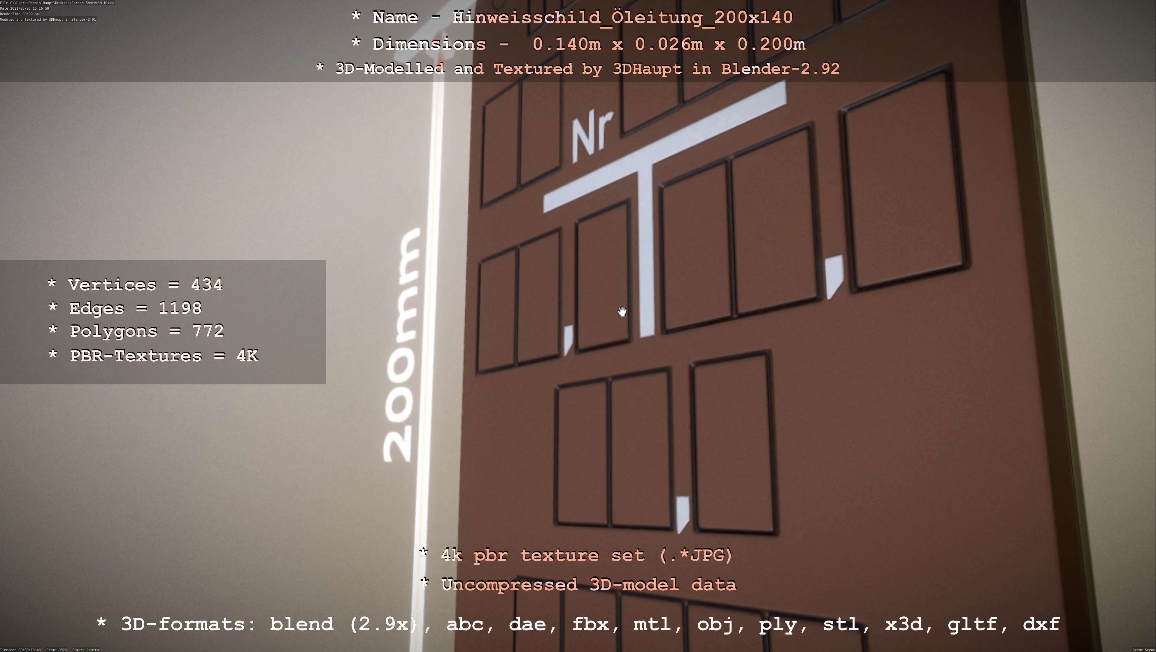 Hinweisschild Oelleitung 200x140mm Low-poly 3D model_85