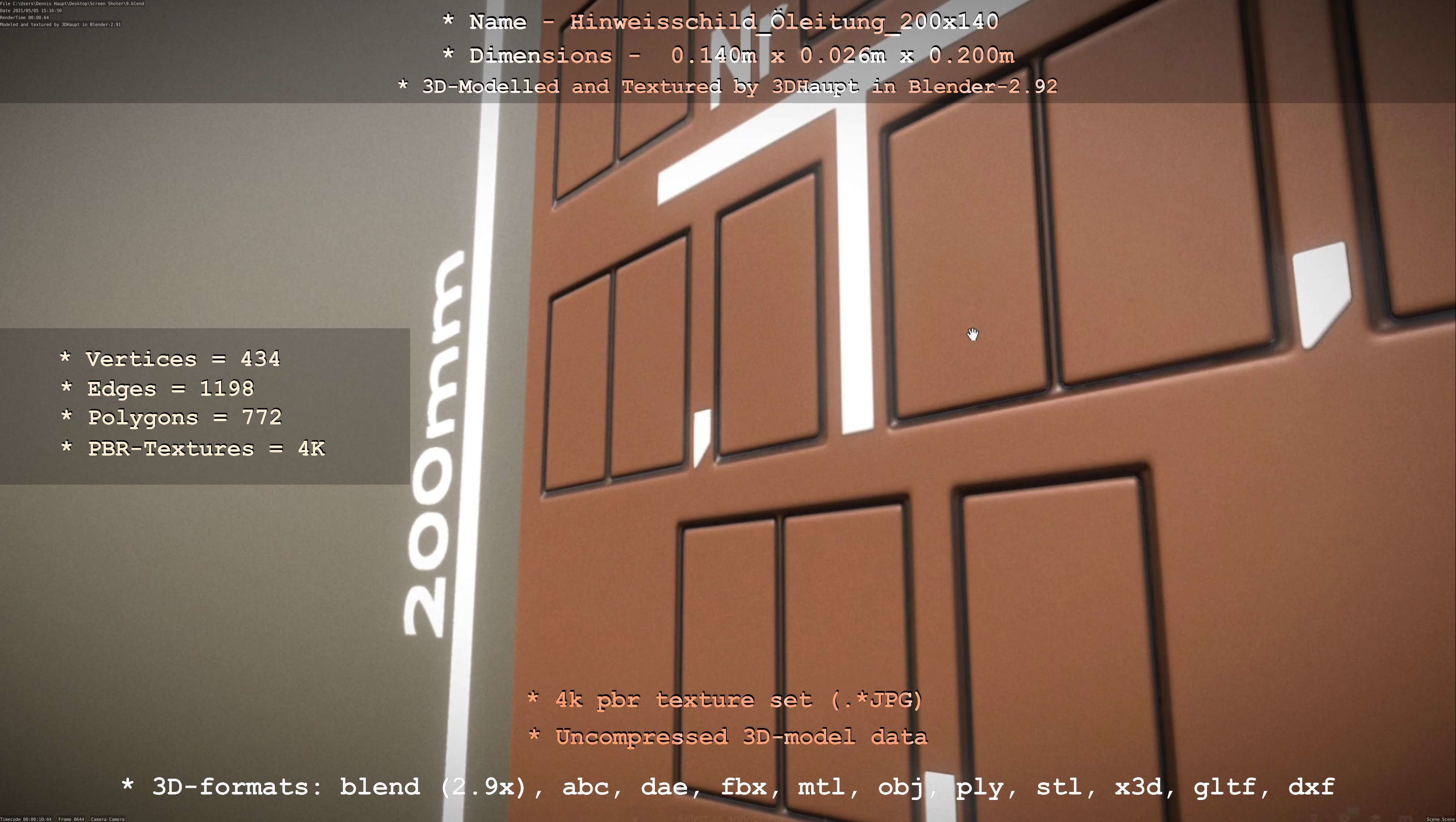 Hinweisschild Oelleitung 200x140mm Low-poly 3D model_5