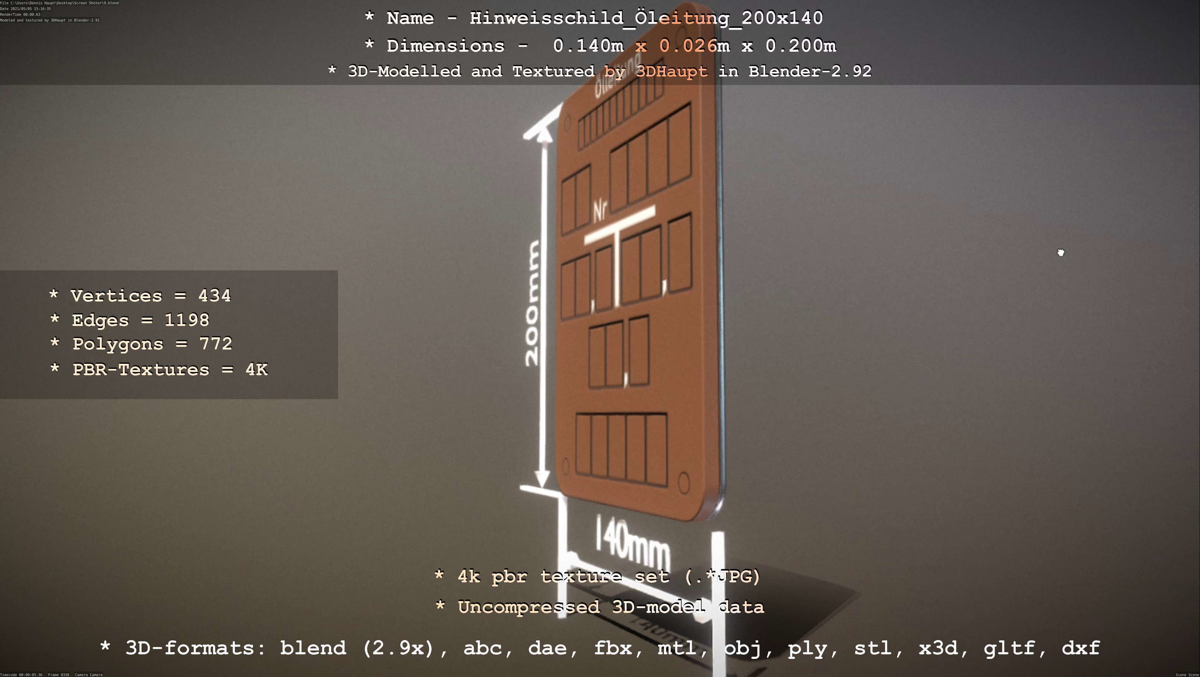 Hinweisschild Oelleitung 200x140mm Low-poly 3D model_79