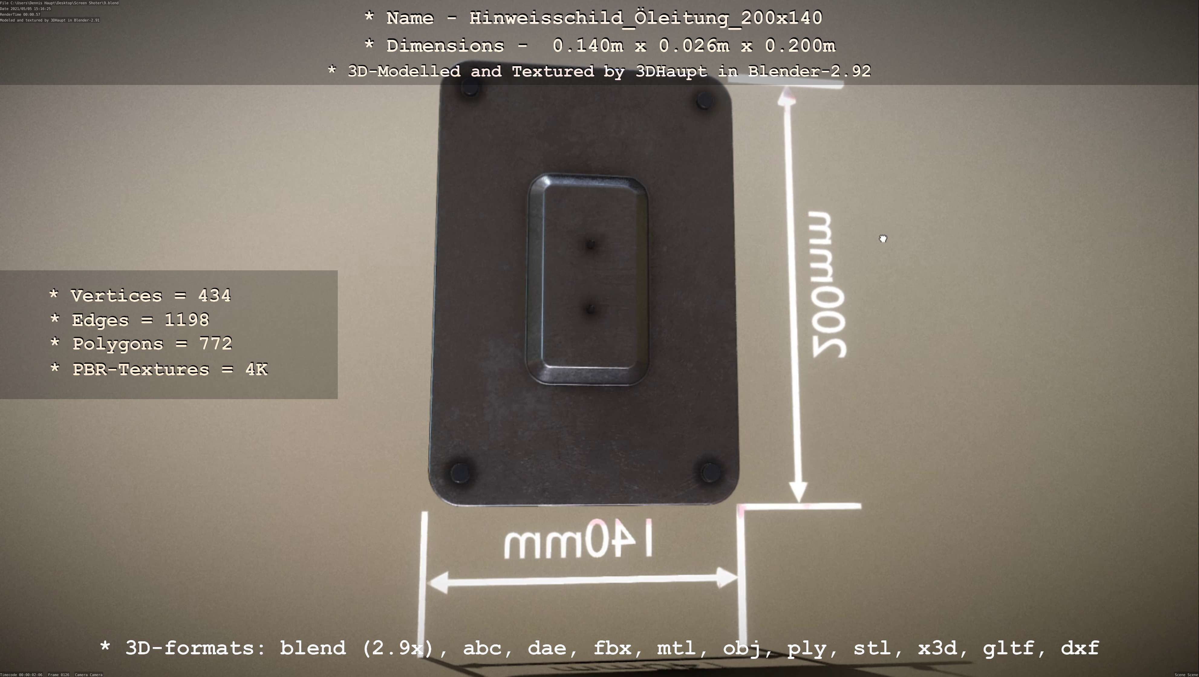 Hinweisschild Oelleitung 200x140mm Low-poly 3D model_23