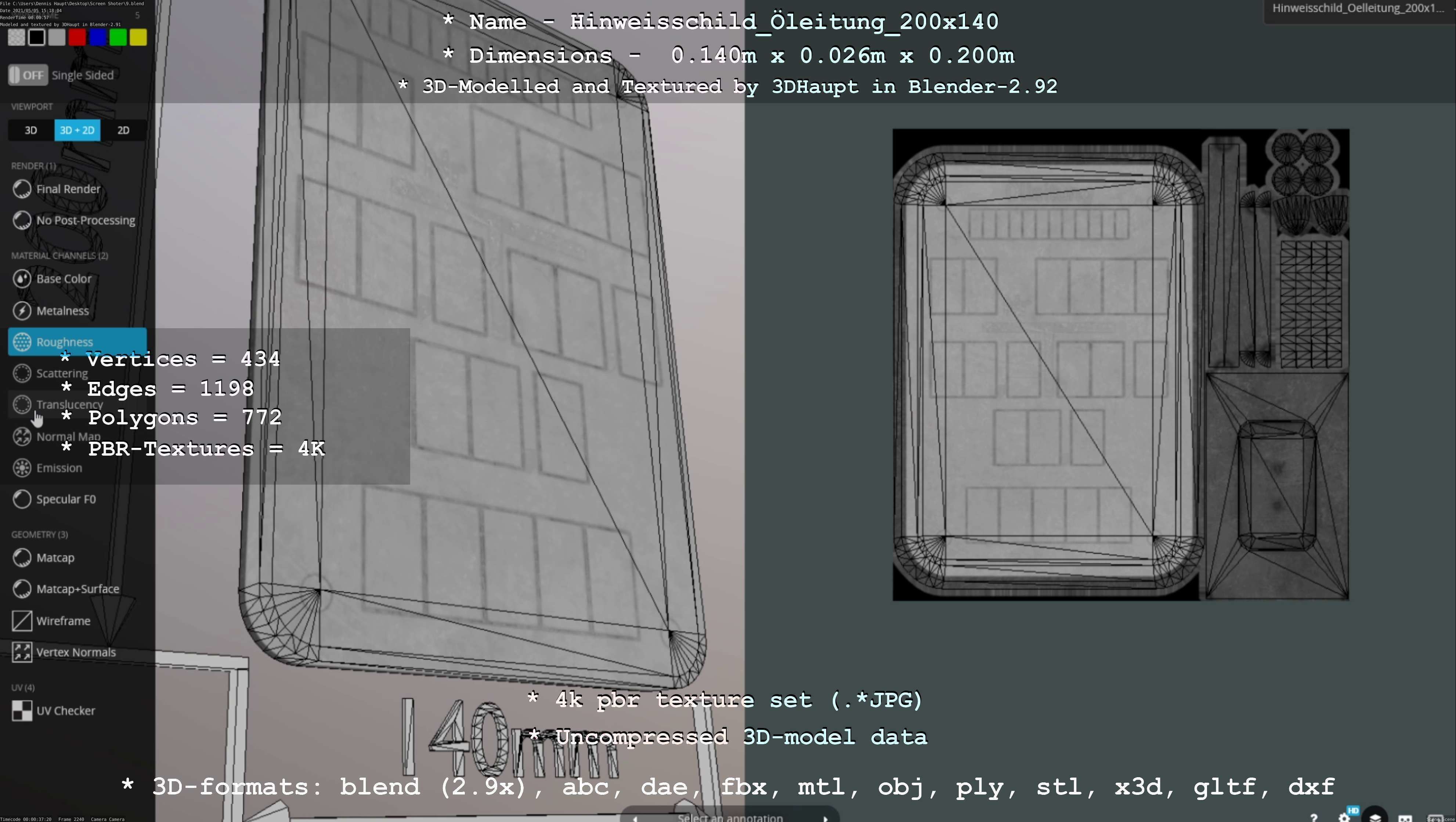 Hinweisschild Oelleitung 200x140mm Low-poly 3D model_16