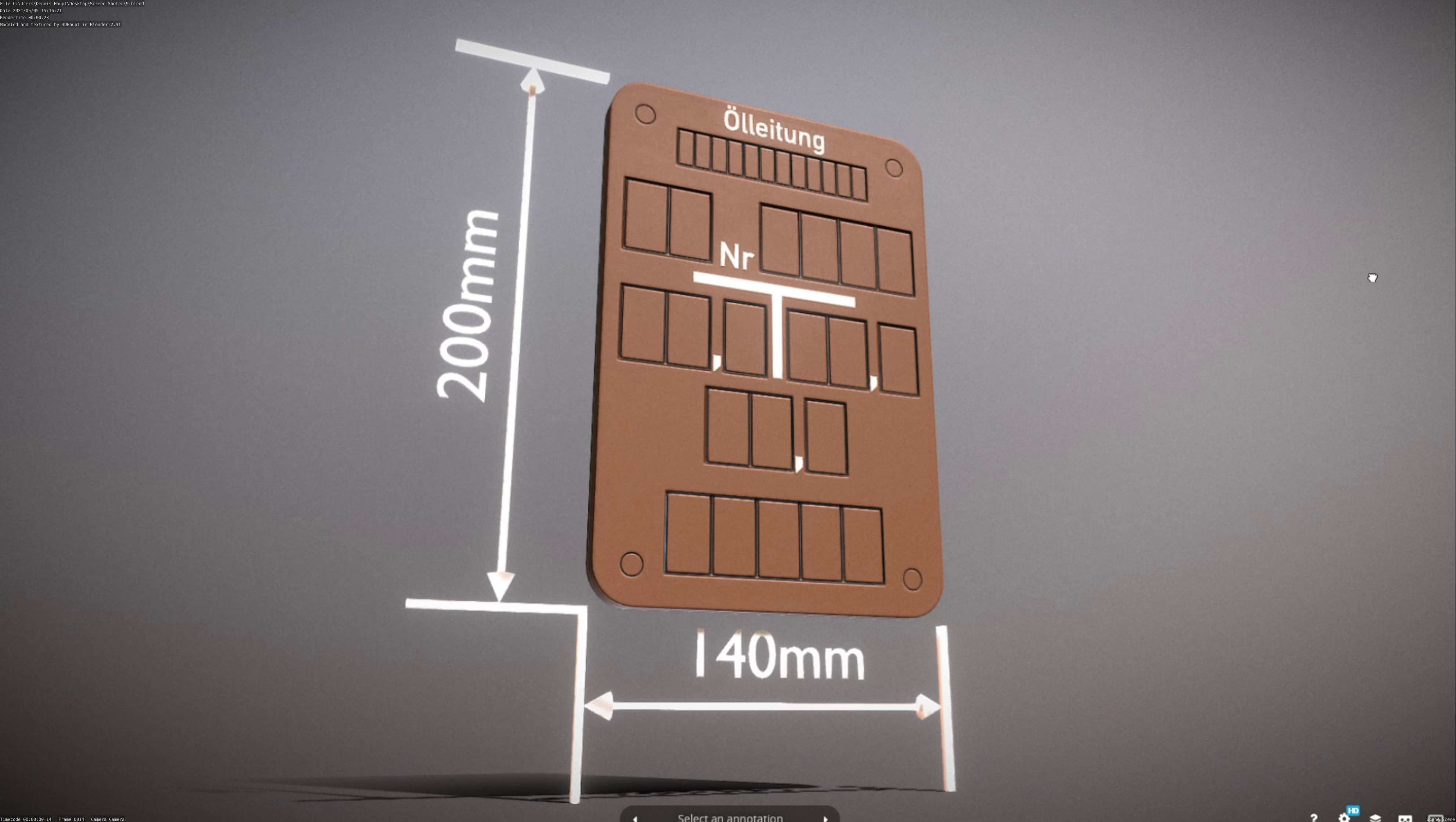 Hinweisschild Oelleitung 200x140mm Low-poly 3D model_64