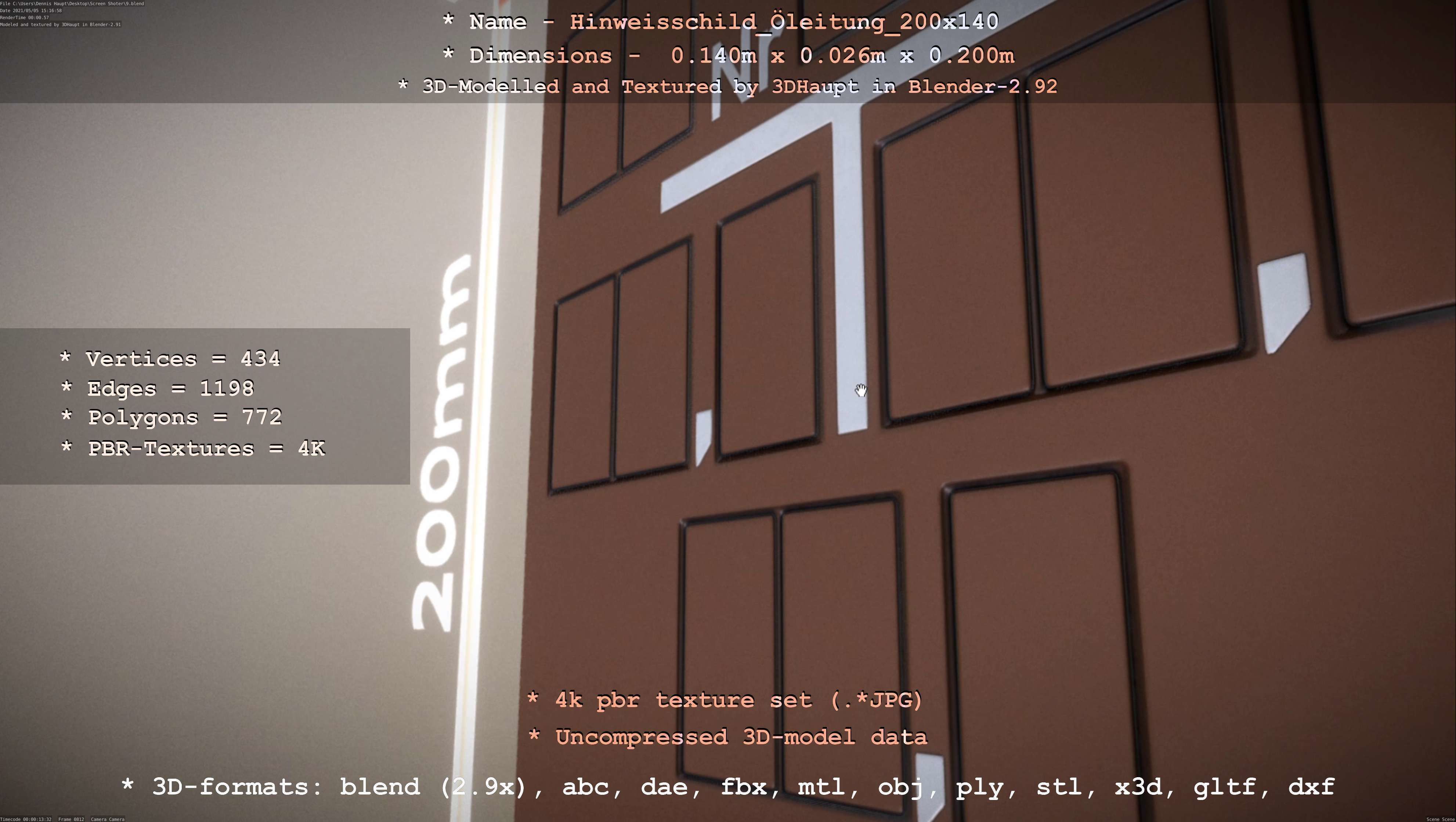 Hinweisschild Oelleitung 200x140mm Low-poly 3D model_74