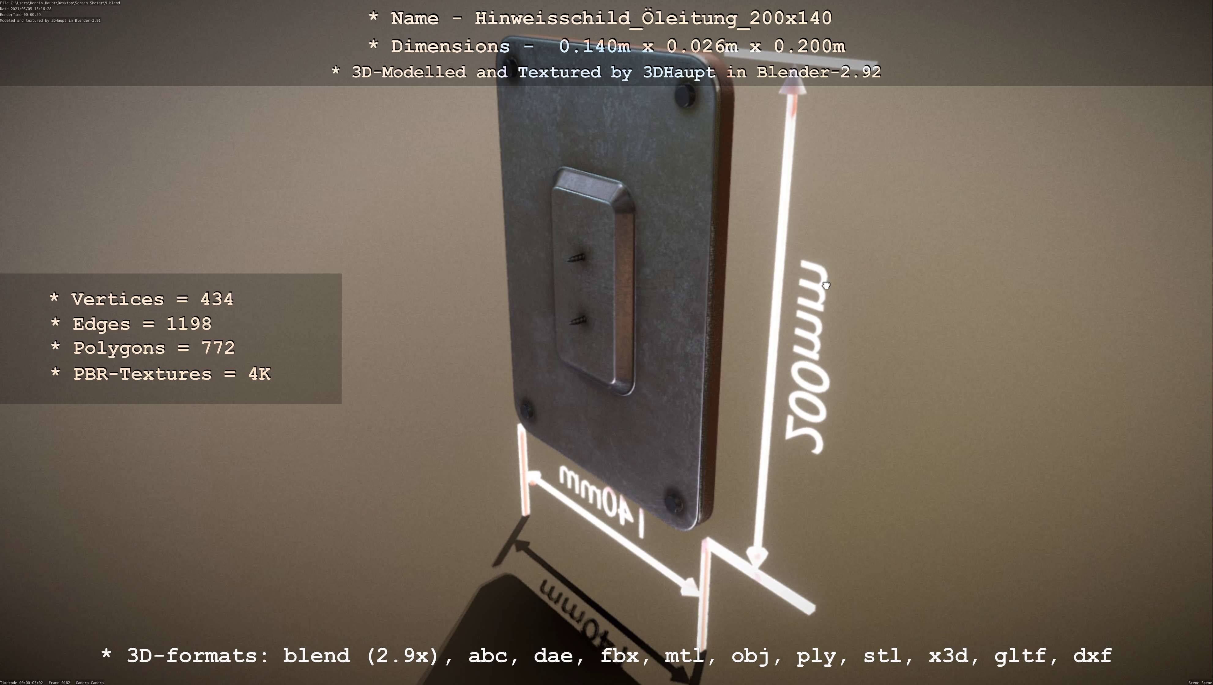 Hinweisschild Oelleitung 200x140mm Low-poly 3D model_69
