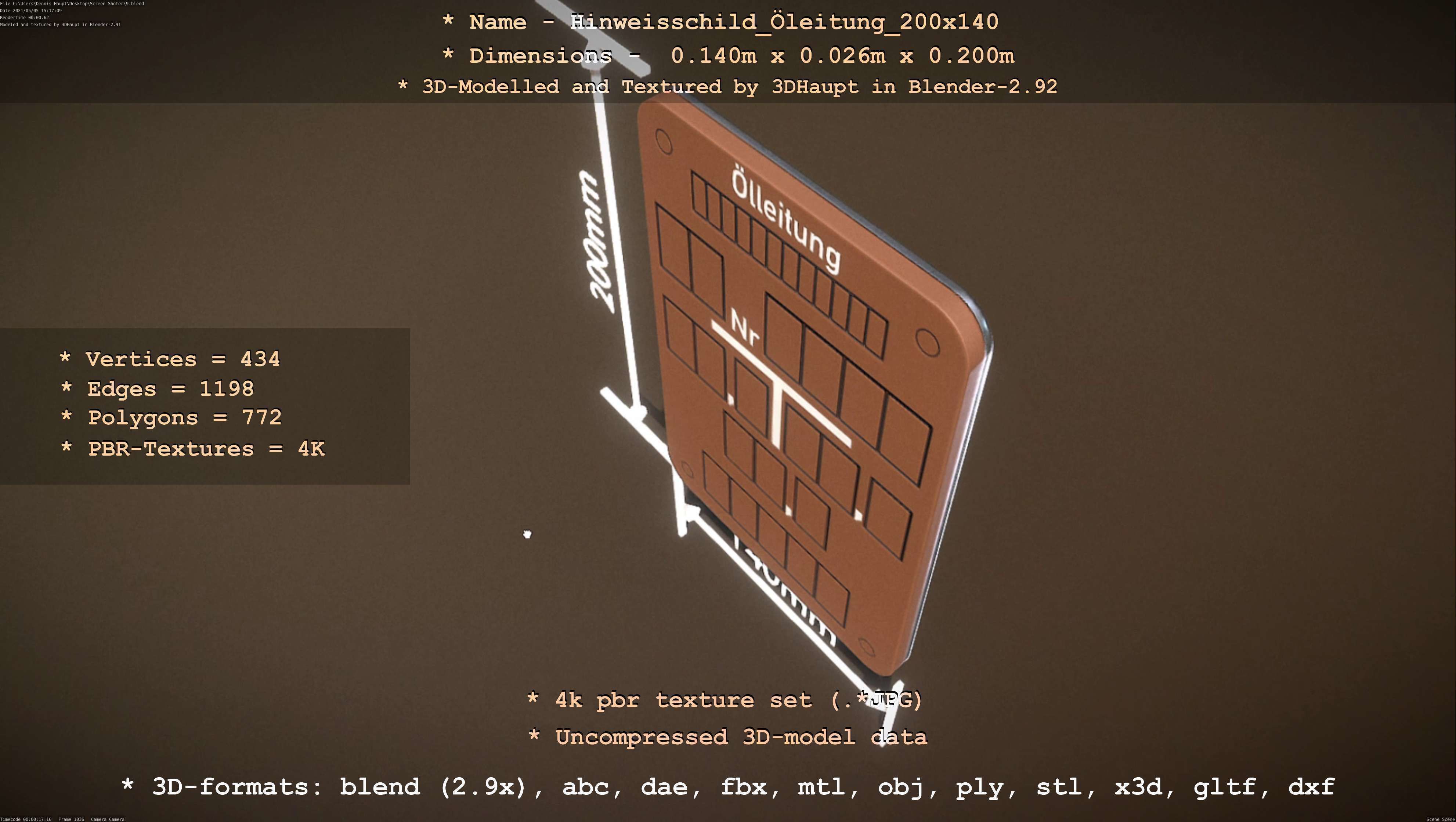 Hinweisschild Oelleitung 200x140mm Low-poly 3D model_42