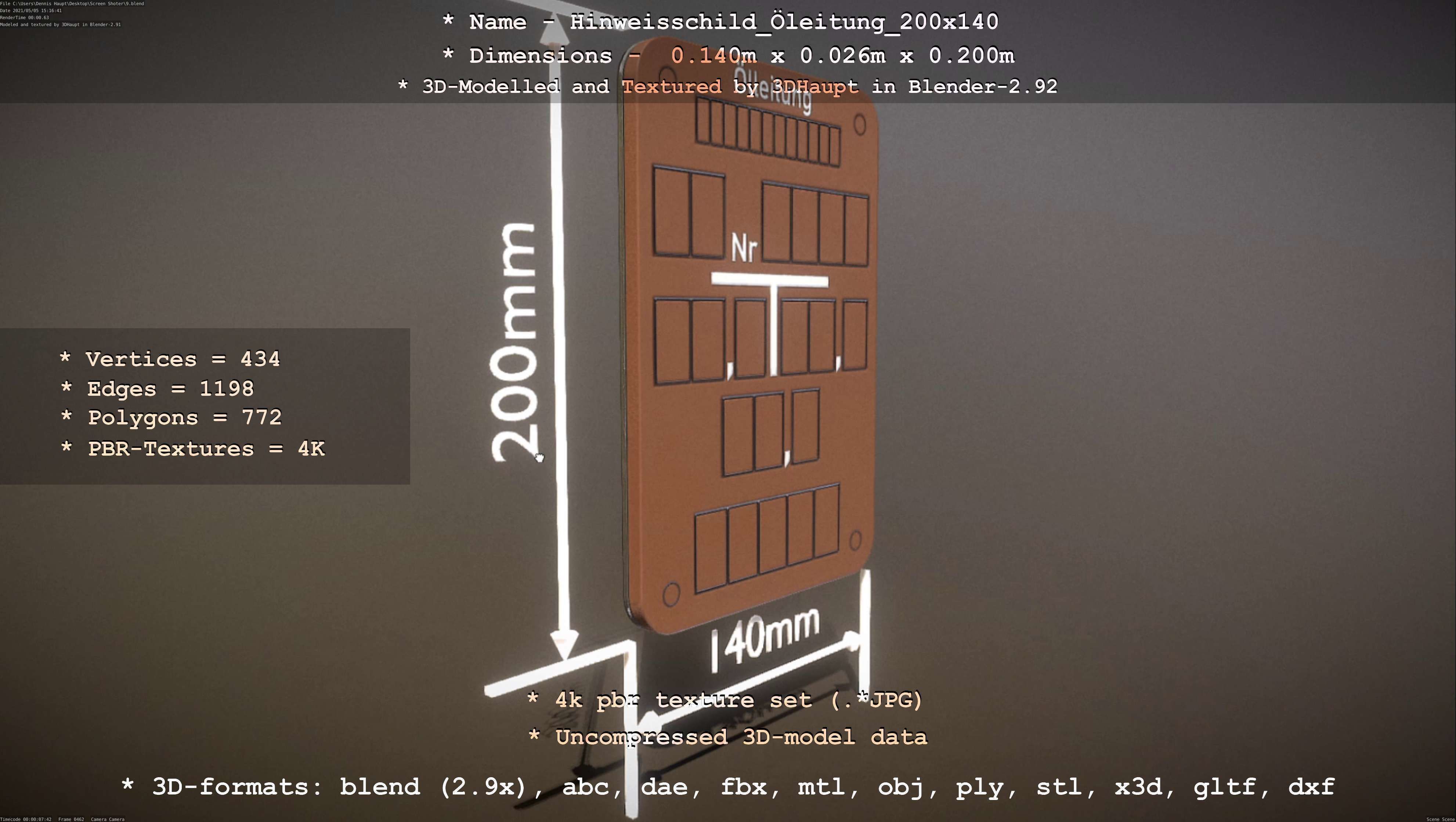 Hinweisschild Oelleitung 200x140mm Low-poly 3D model_88