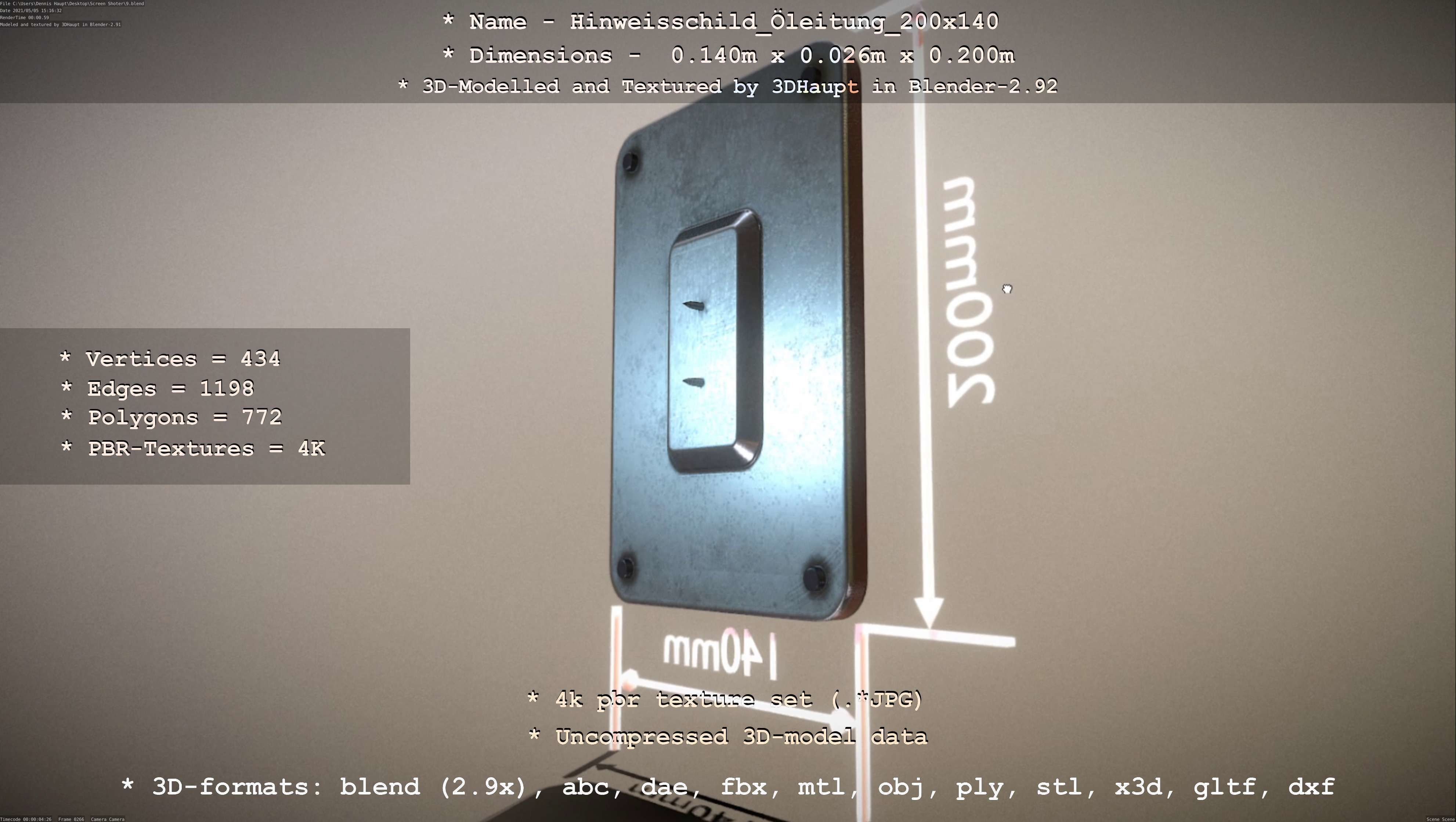 Hinweisschild Oelleitung 200x140mm Low-poly 3D model_76
