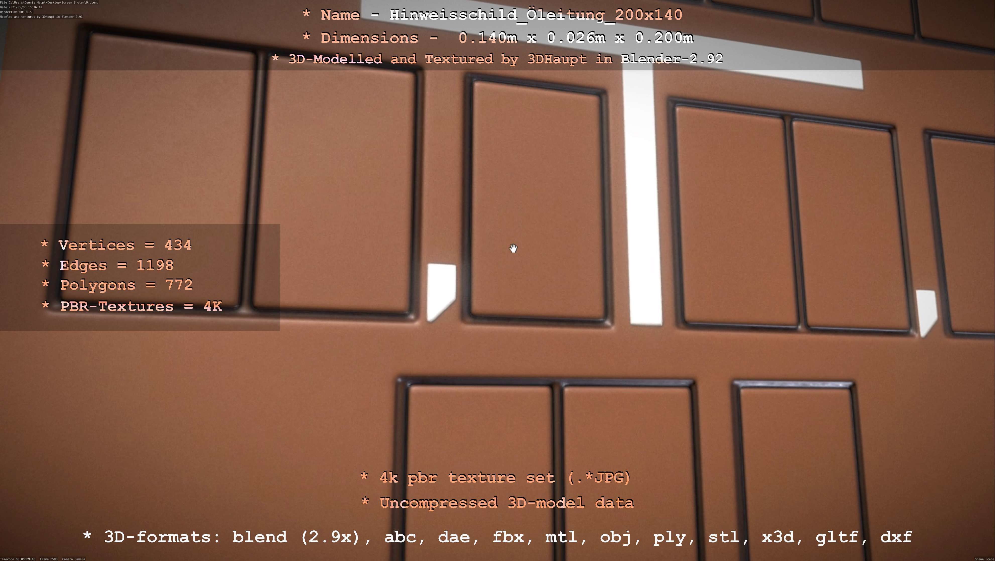 Hinweisschild Oelleitung 200x140mm Low-poly 3D model_94