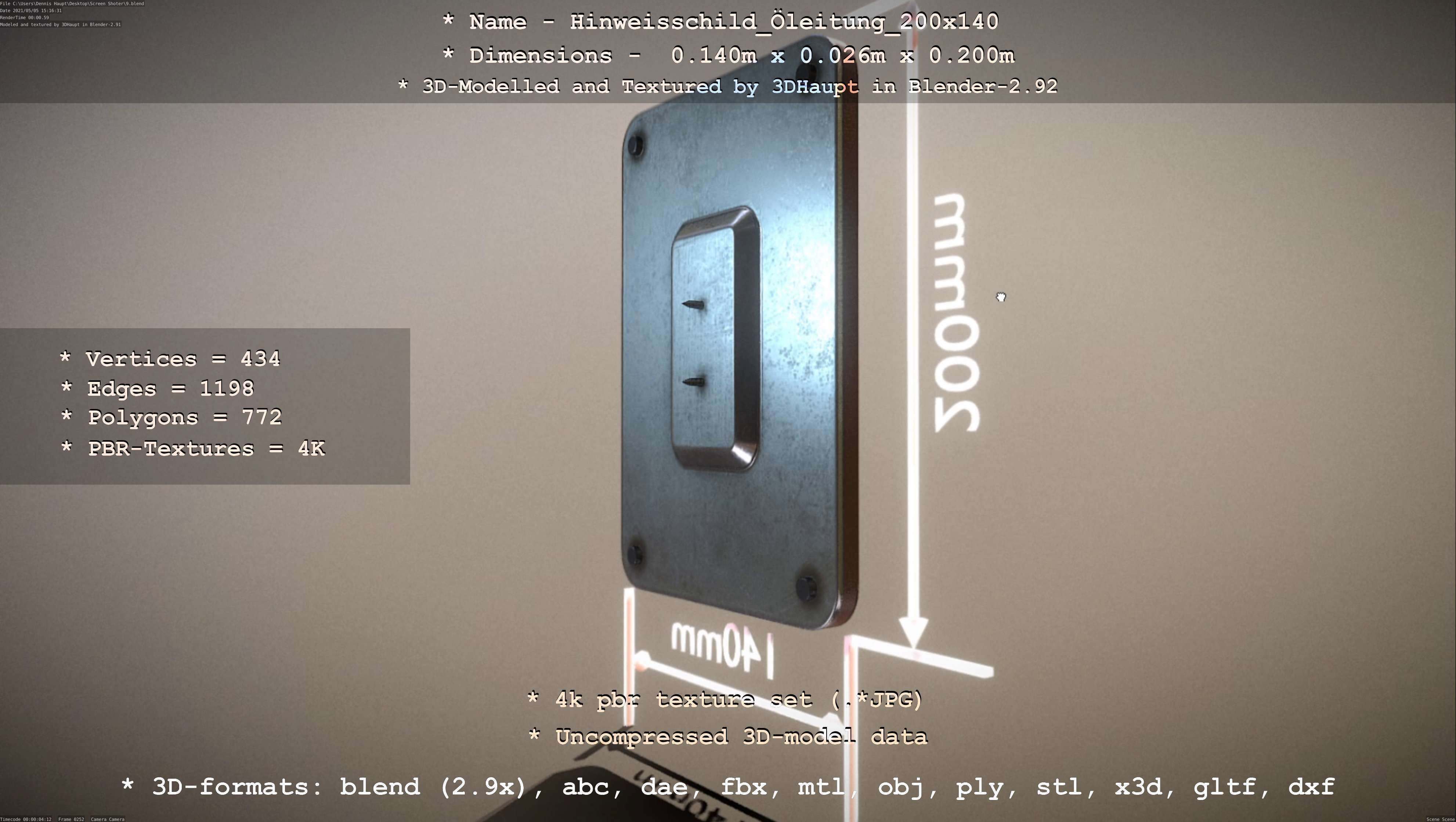 Hinweisschild Oelleitung 200x140mm Low-poly 3D model_75