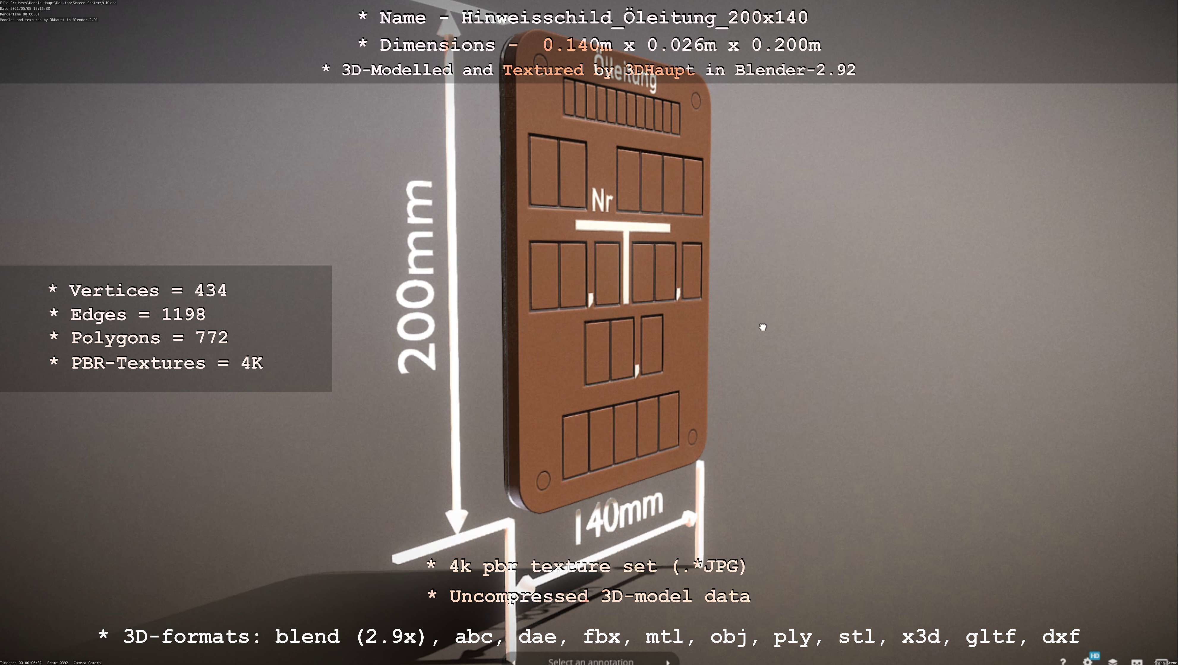 Hinweisschild Oelleitung 200x140mm Low-poly 3D model_83