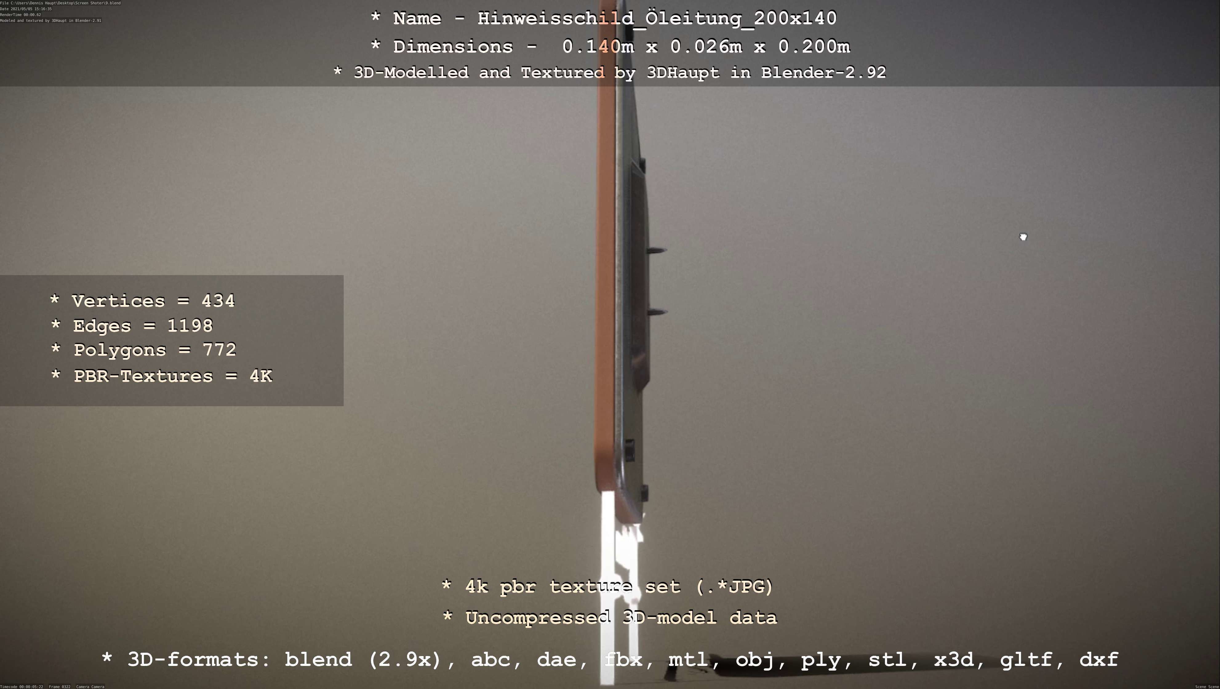 Hinweisschild Oelleitung 200x140mm Low-poly 3D model_27