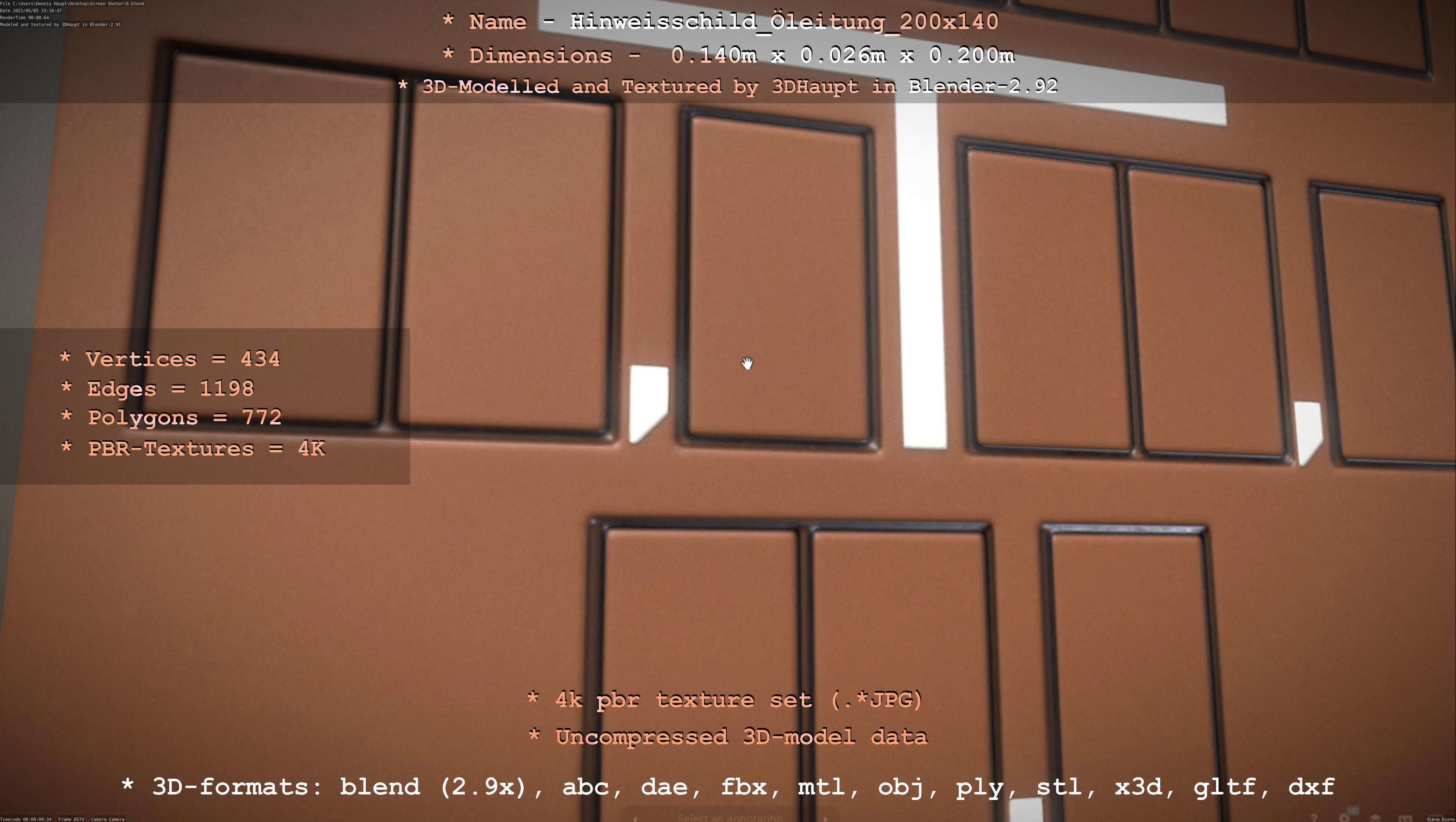 Hinweisschild Oelleitung 200x140mm Low-poly 3D model_4