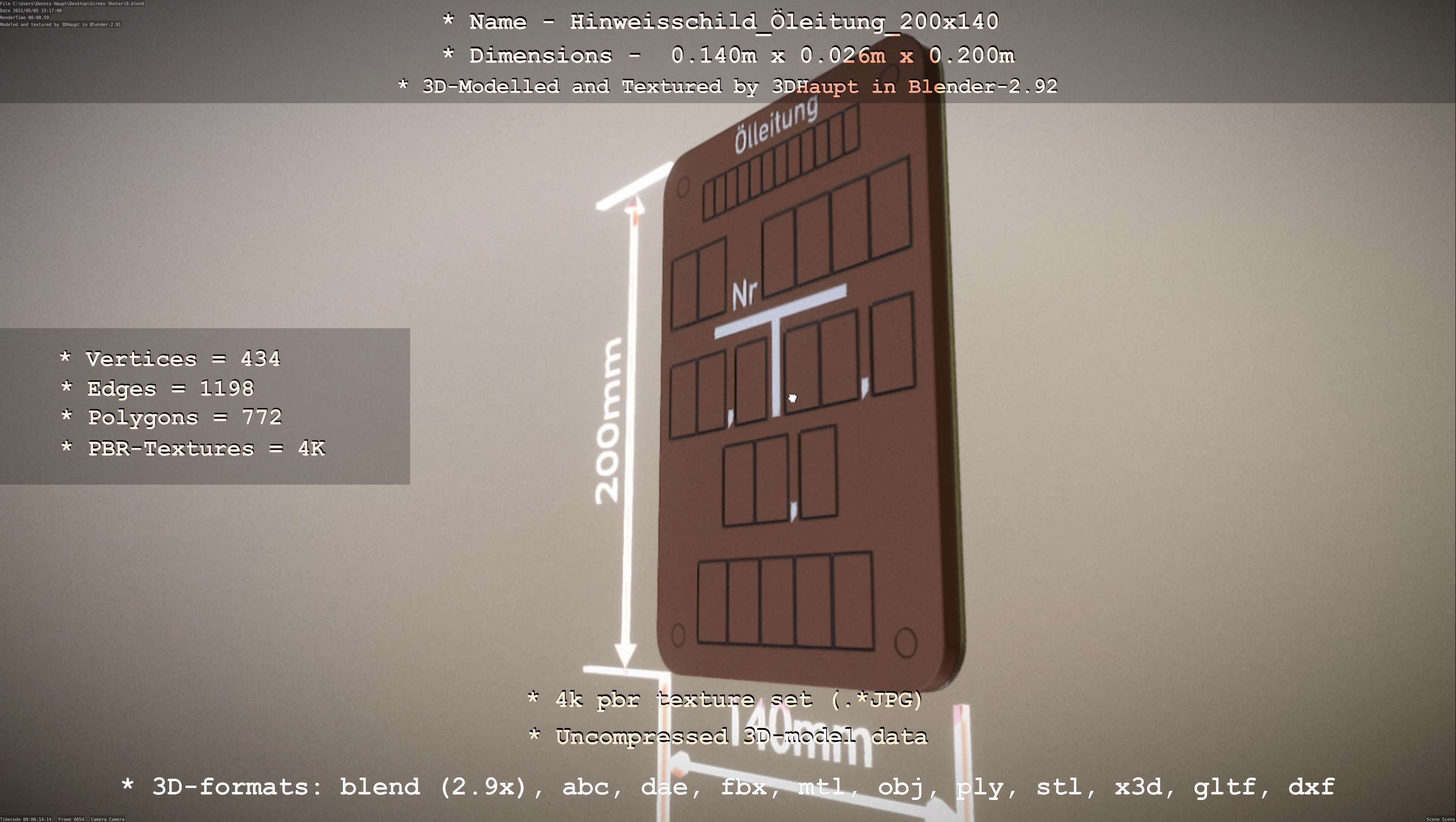 Hinweisschild Oelleitung 200x140mm Low-poly 3D model_105