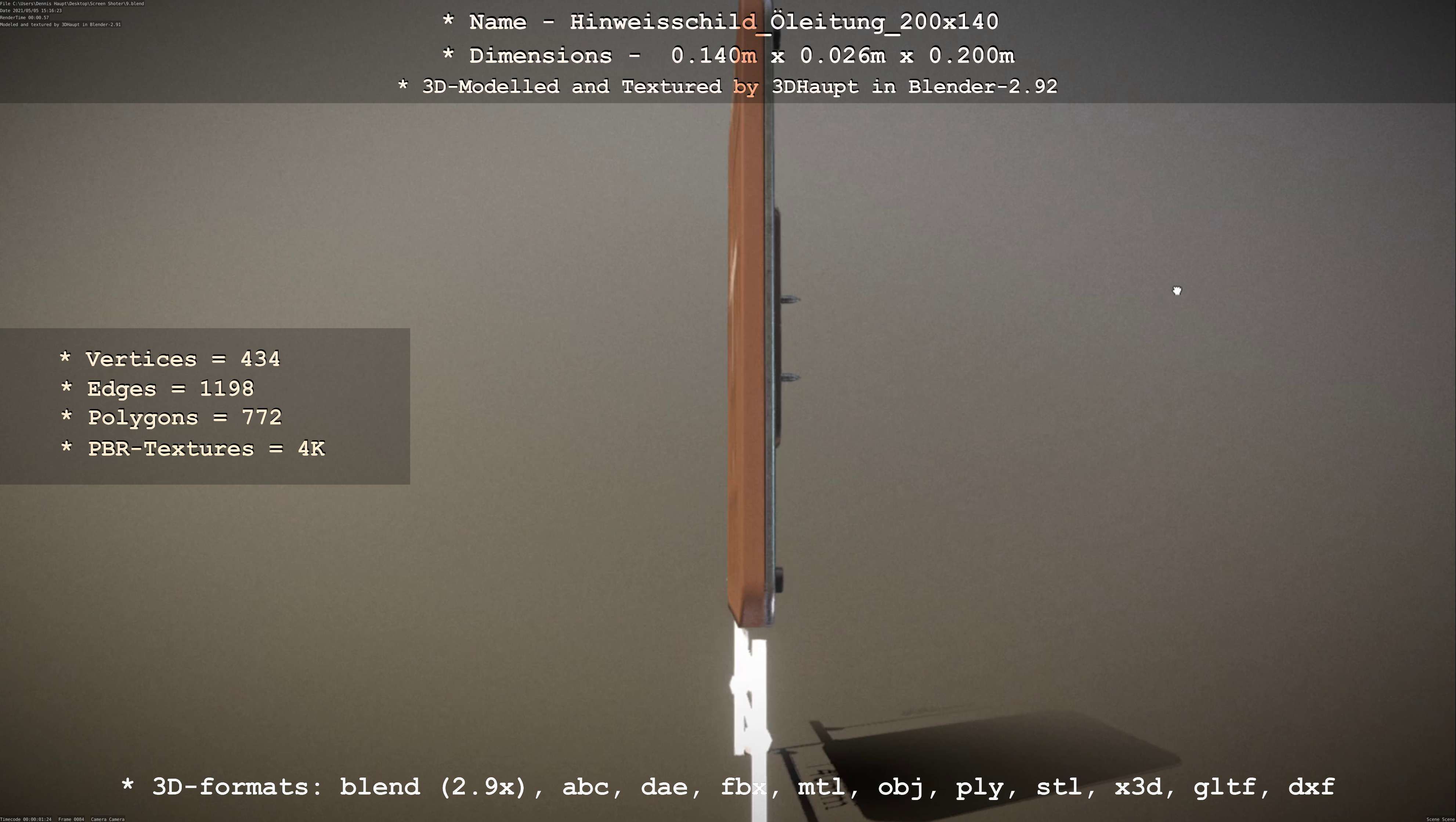 Hinweisschild Oelleitung 200x140mm Low-poly 3D model_2