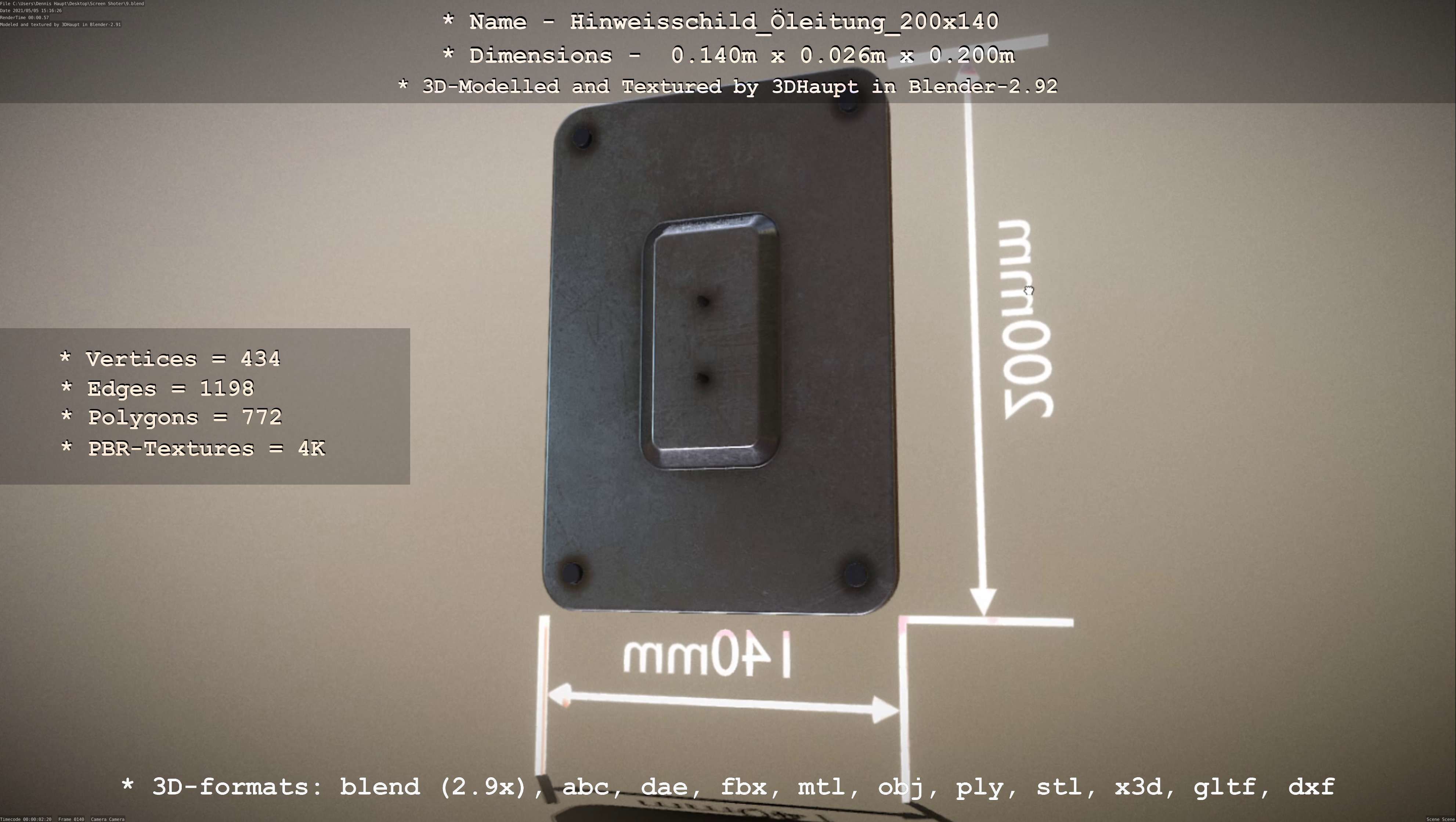 Hinweisschild Oelleitung 200x140mm Low-poly 3D model_68