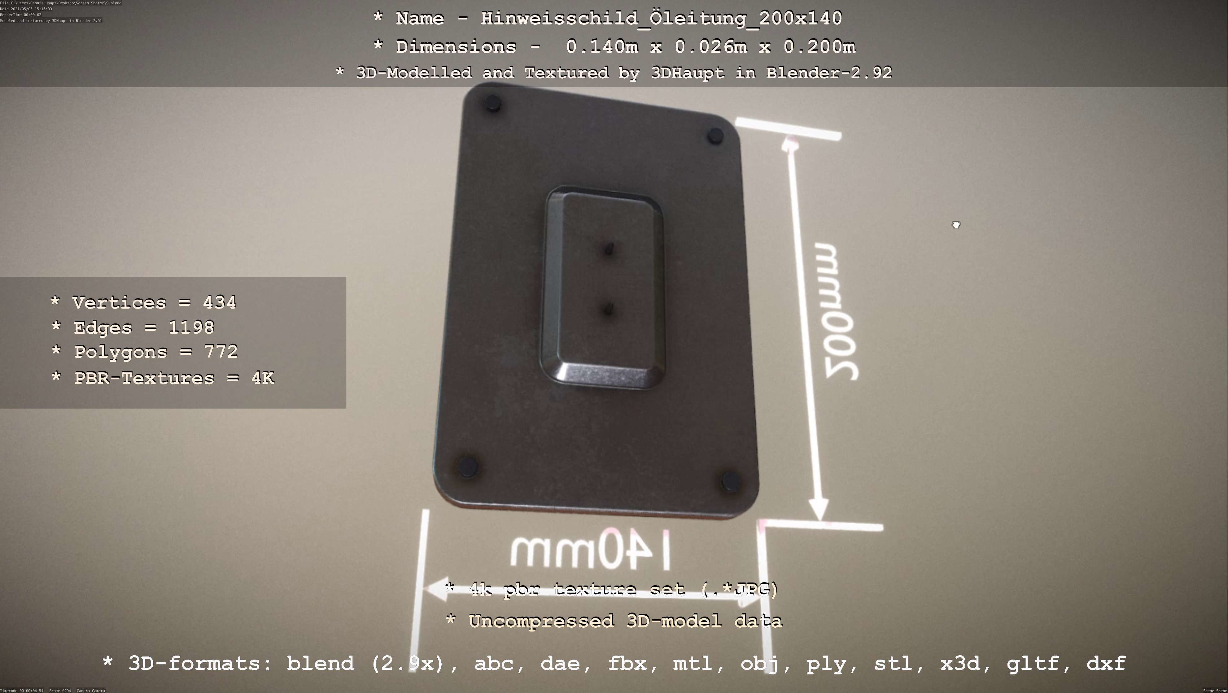 Hinweisschild Oelleitung 200x140mm Low-poly 3D model_77