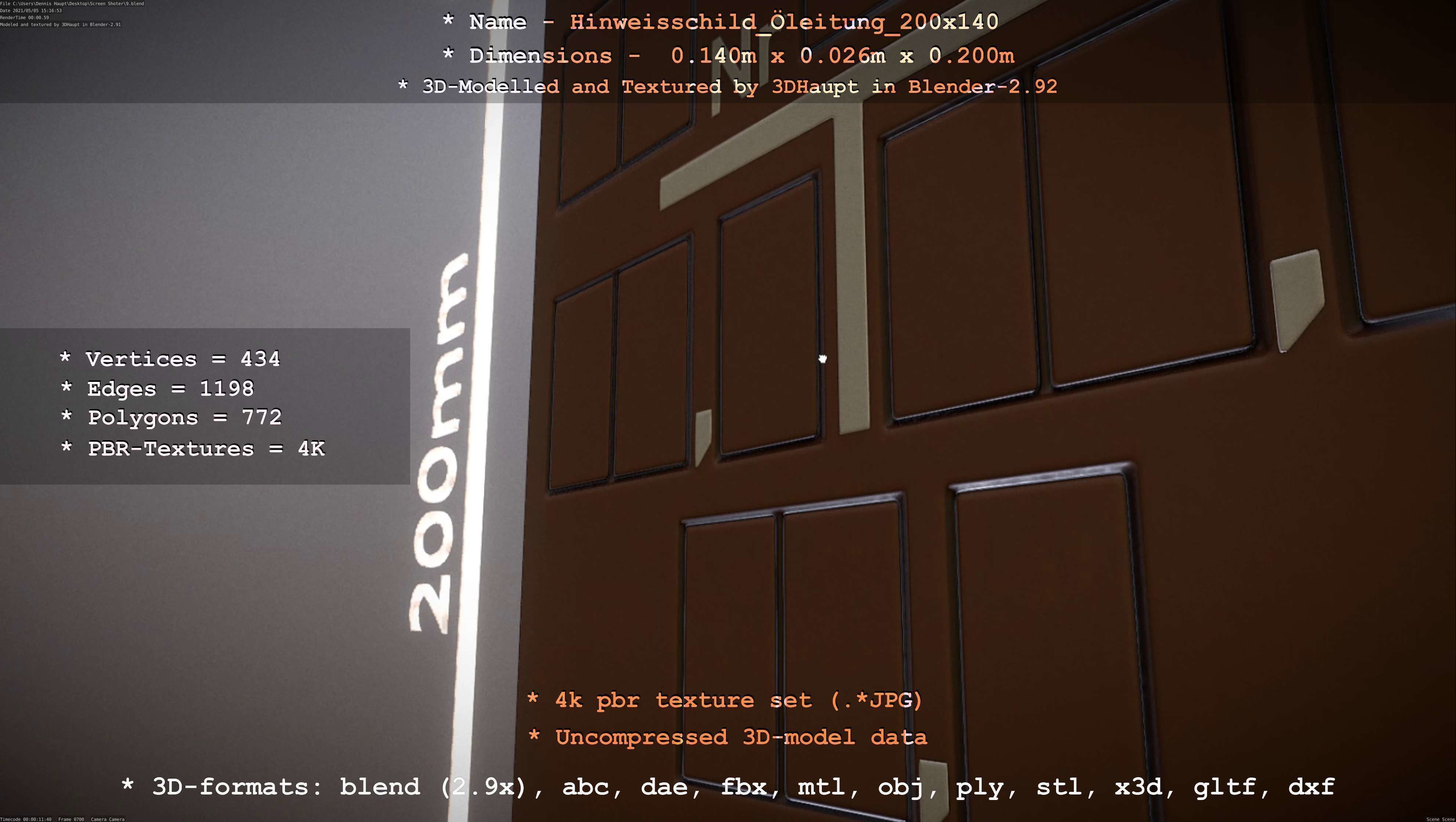 Hinweisschild Oelleitung 200x140mm Low-poly 3D model_102